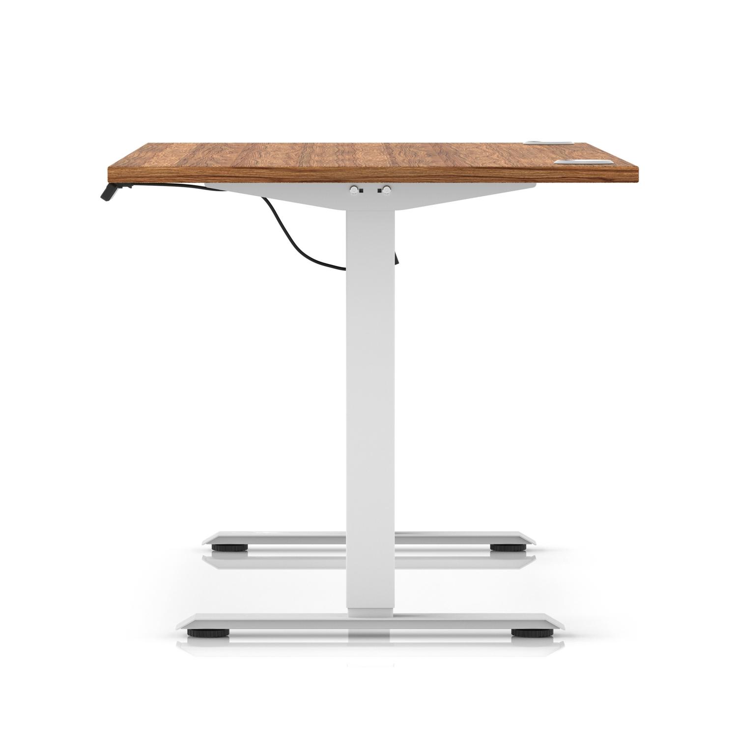 Air Lite 1600 x 800mm Height Adjustable Office Desk Walnut Top Cable Ports White Leg