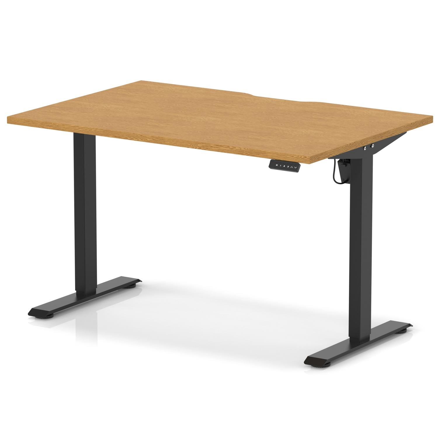 Air Lite 1200 x 800mm Scalloped Edge Height Adjustable Office Desk Oak Top Black Leg
