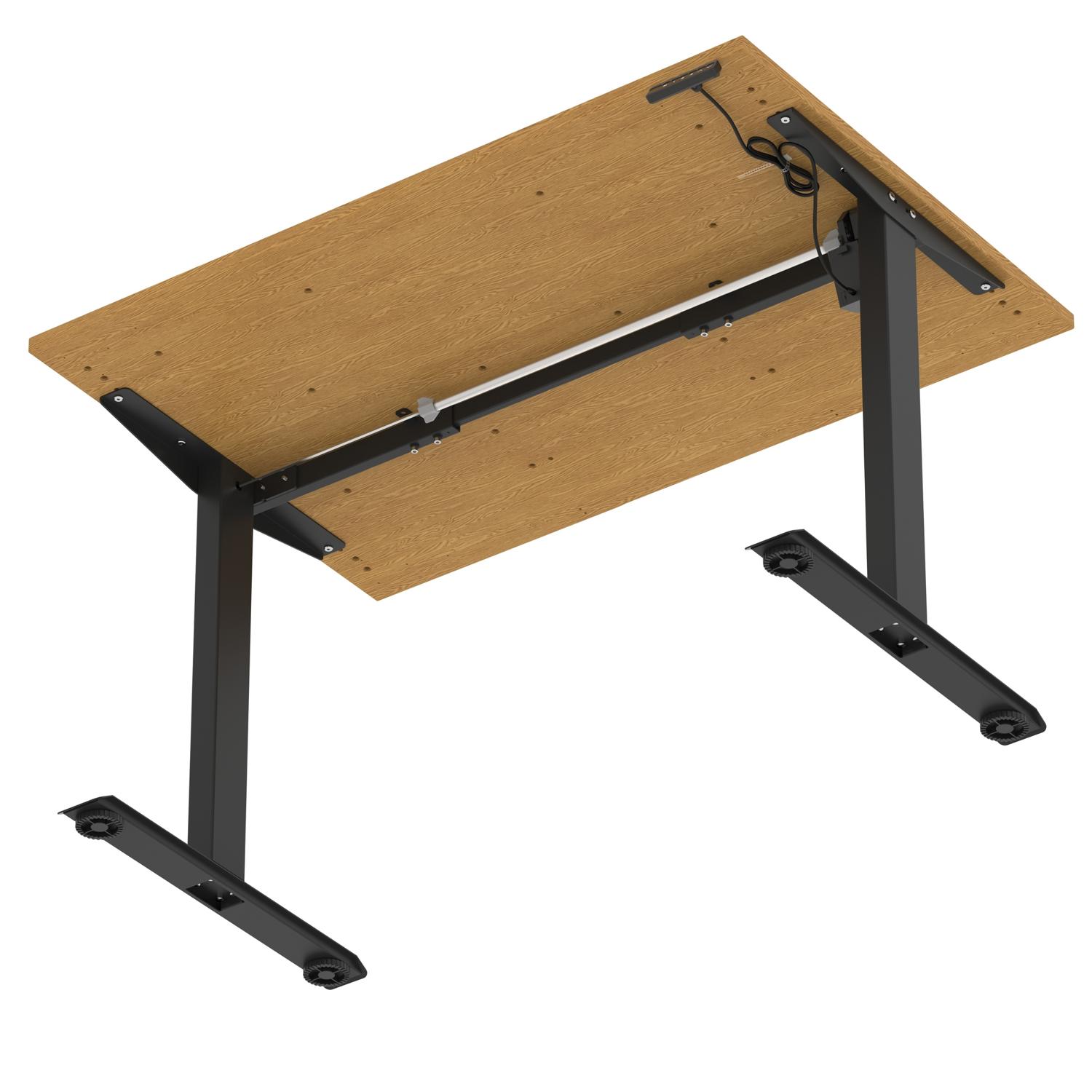 Air Lite 1200 x 800mm Scalloped Edge Height Adjustable Office Desk Oak Top Black Leg