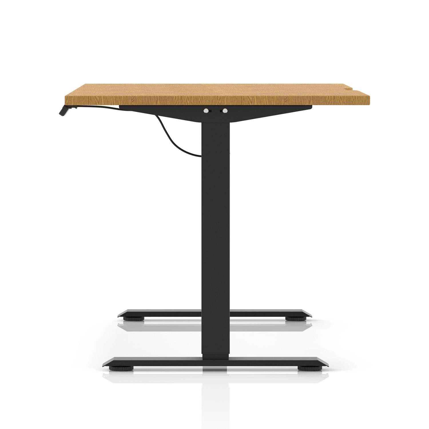 Air Lite 1400 x 800mm Scalloped Edge Height Adjustable Office Desk Oak Top Black Leg