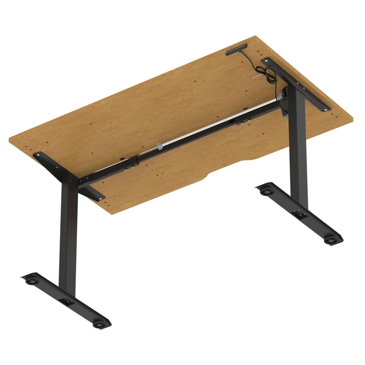 Air Lite 1400 x 800mm Scalloped Edge Height Adjustable Office Desk Oak Top Black Leg