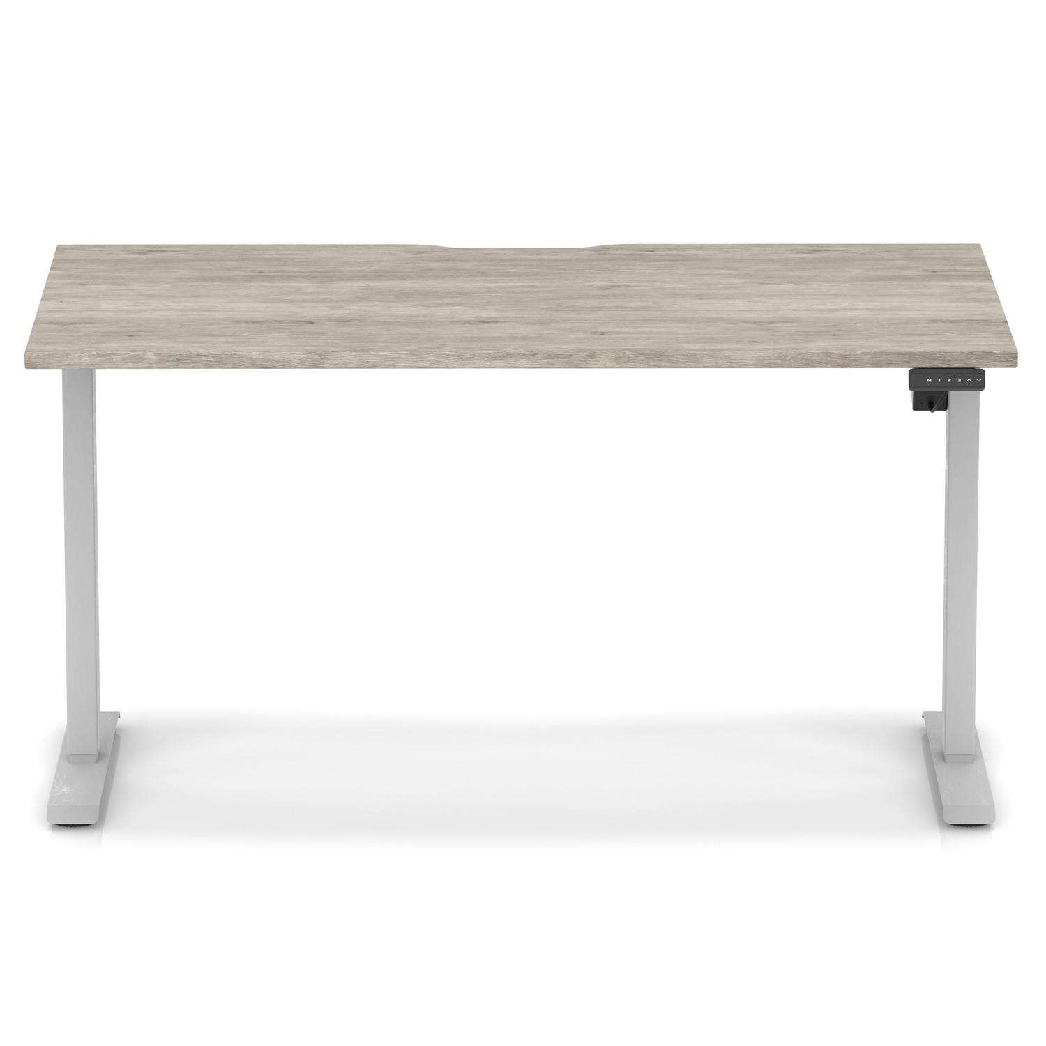 Air Lite 1400 x 800mm Scalloped Edge Height Adjustable Office Desk Grey Oak Top Silver Leg