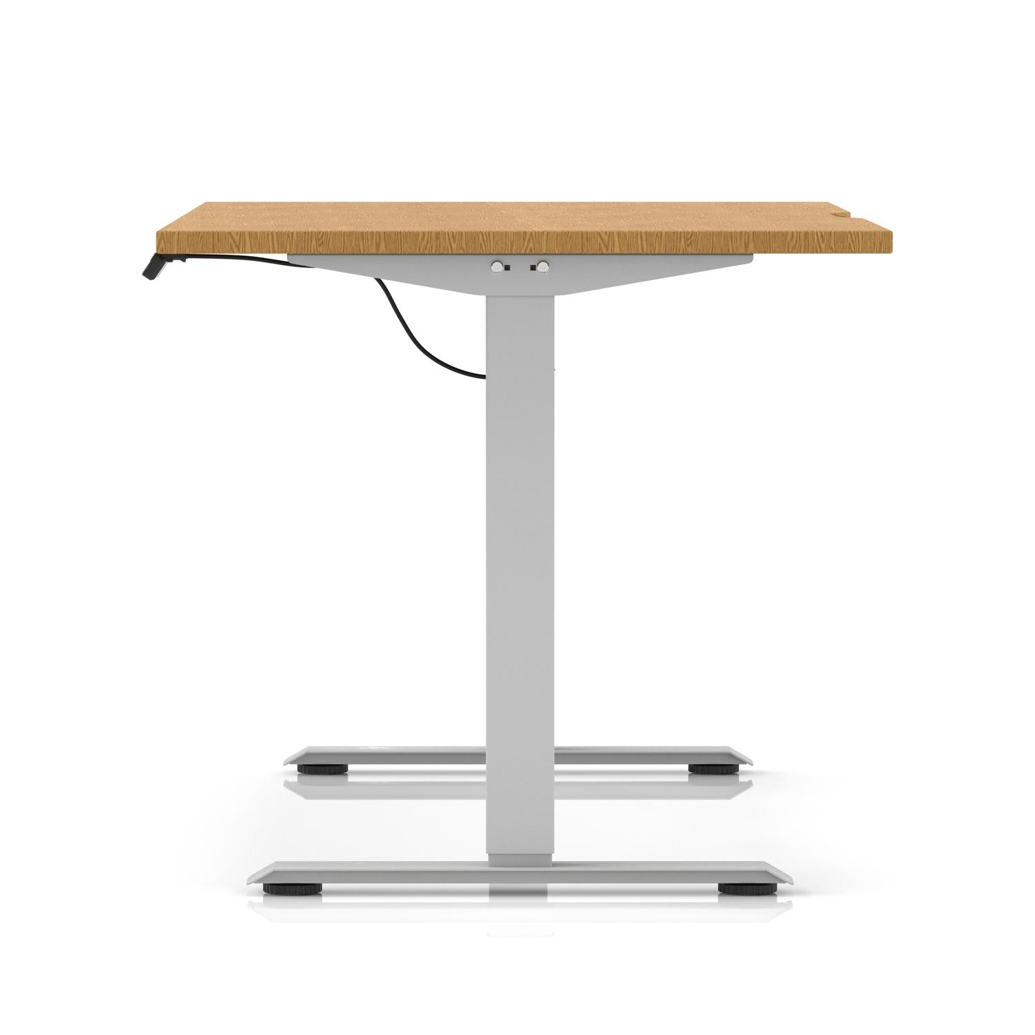 Air Lite 1400 x 800mm Scalloped Edge Height Adjustable Office Desk Oak Top Silver Leg