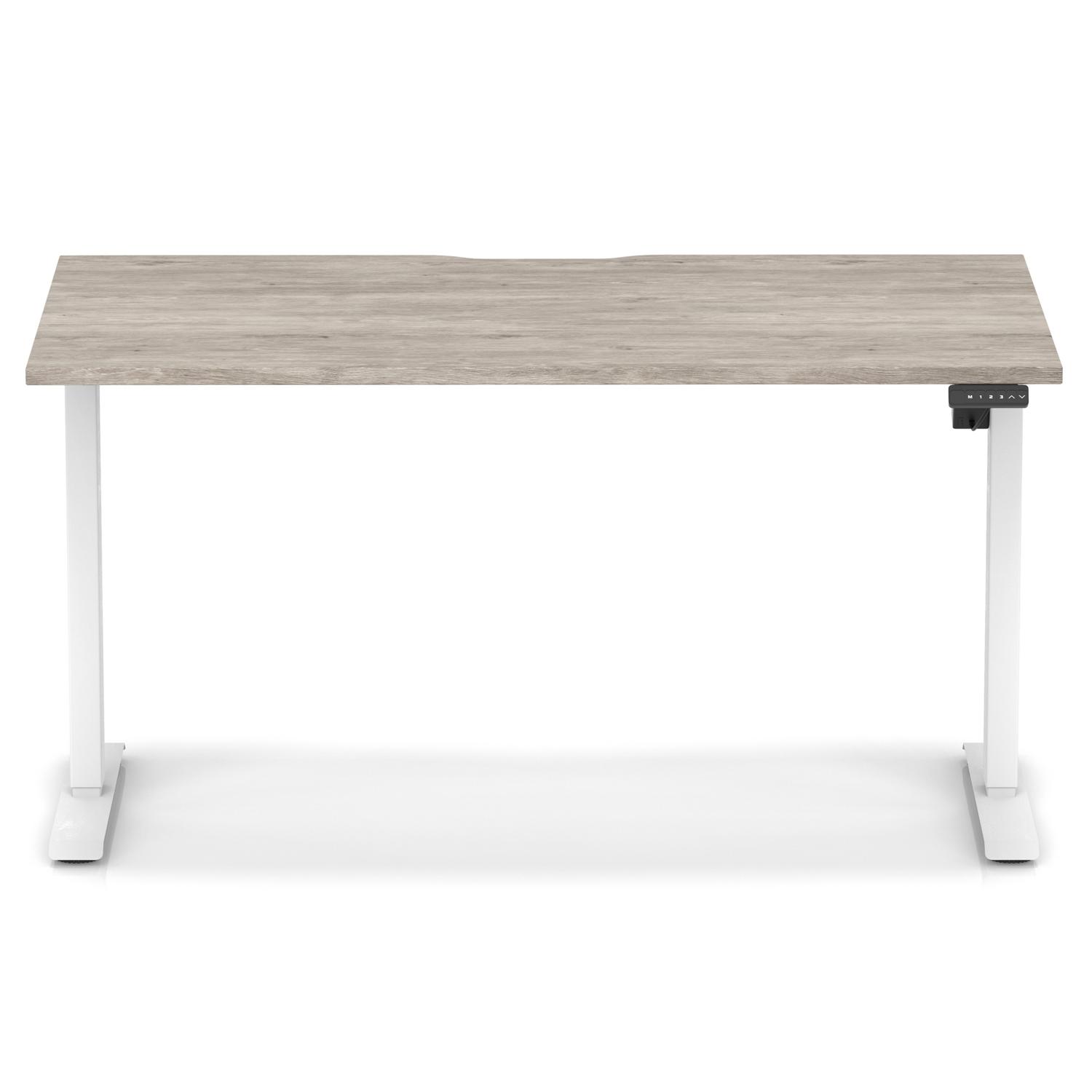Air Lite 1400 x 800mm Scalloped Edge Height Adjustable Office Desk Grey Oak Top White Leg