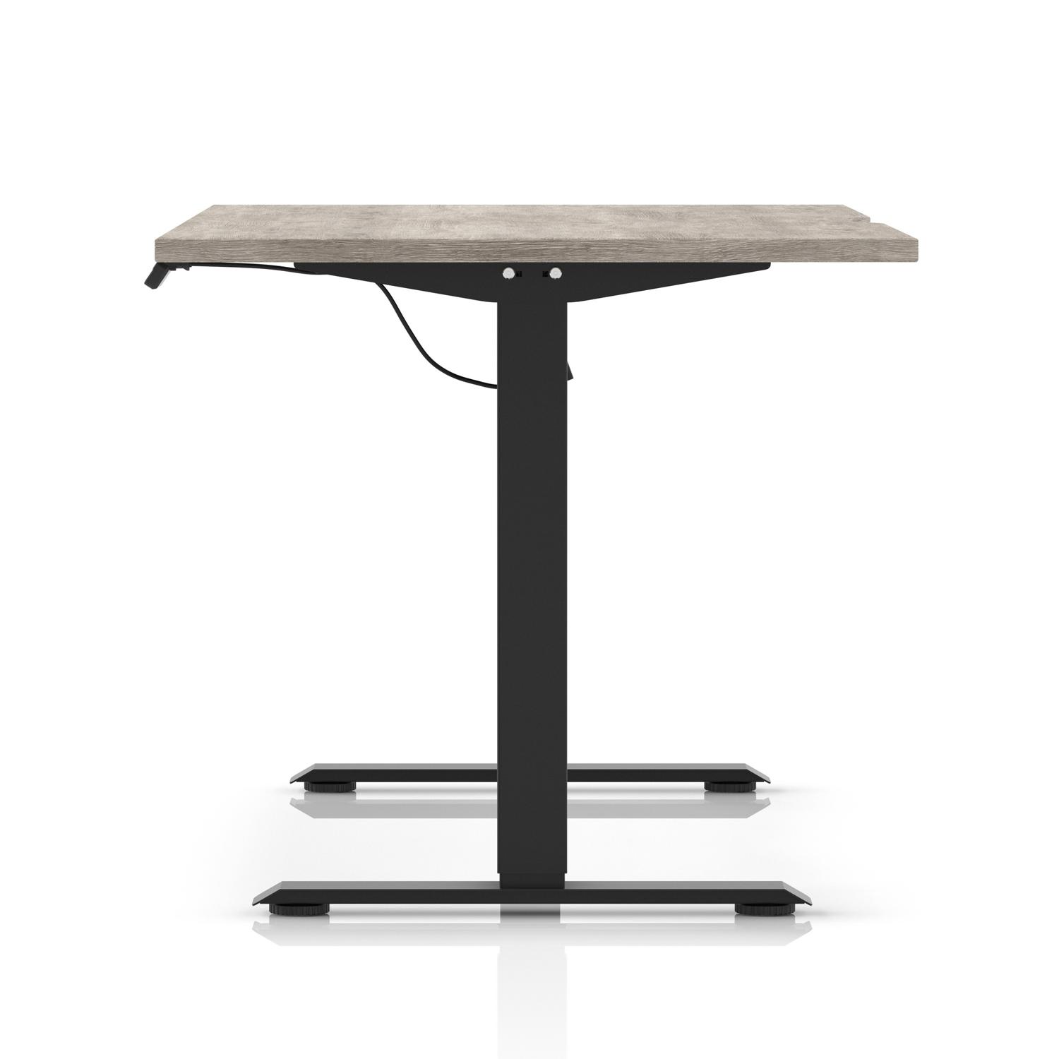 Air Lite 1600 x 800mm Scalloped Edge Height Adjustable Office Desk Grey Oak Top Black Leg
