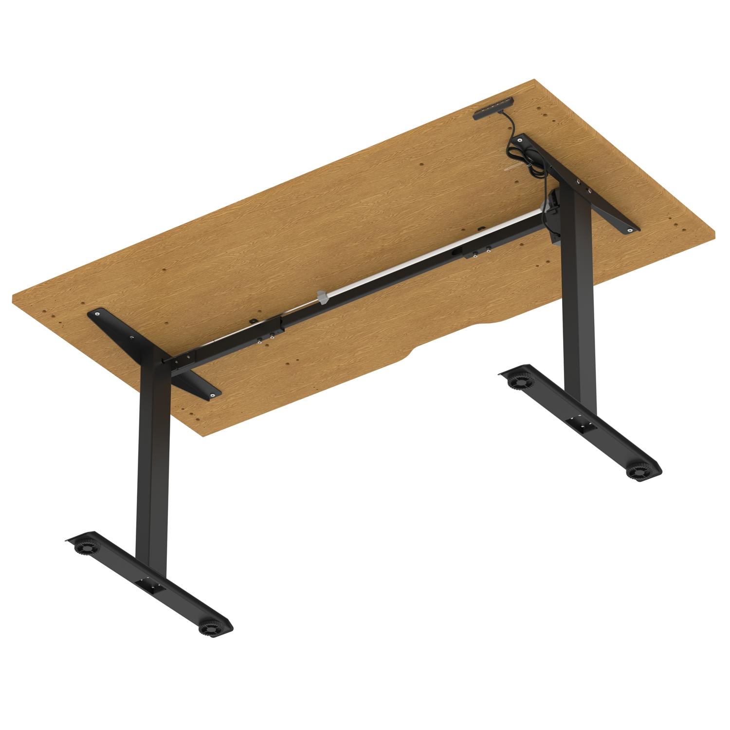 Air Lite 1600 x 800mm Scalloped Edge Height Adjustable Office Desk Oak Top Black Leg