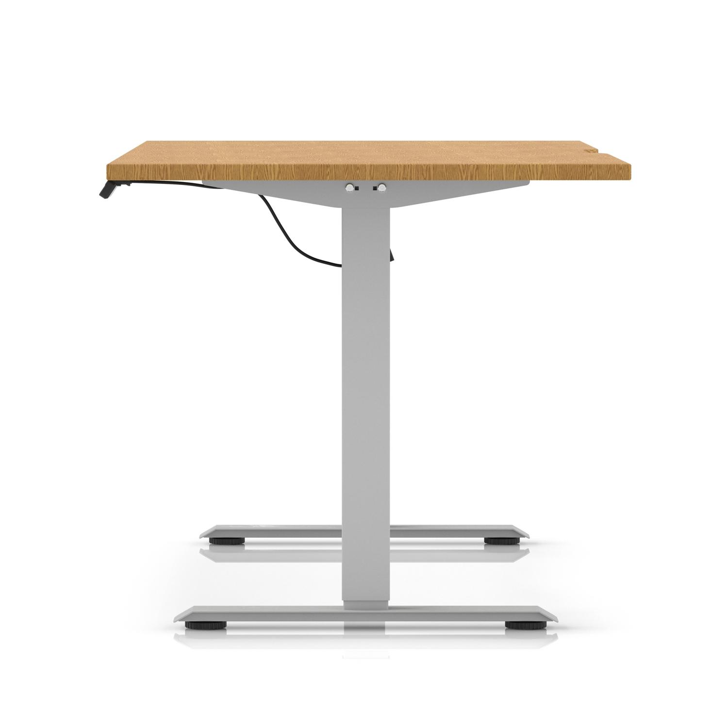 Air Lite 1600 x 800mm Scalloped Edge Height Adjustable Office Desk Oak Top Silver Leg