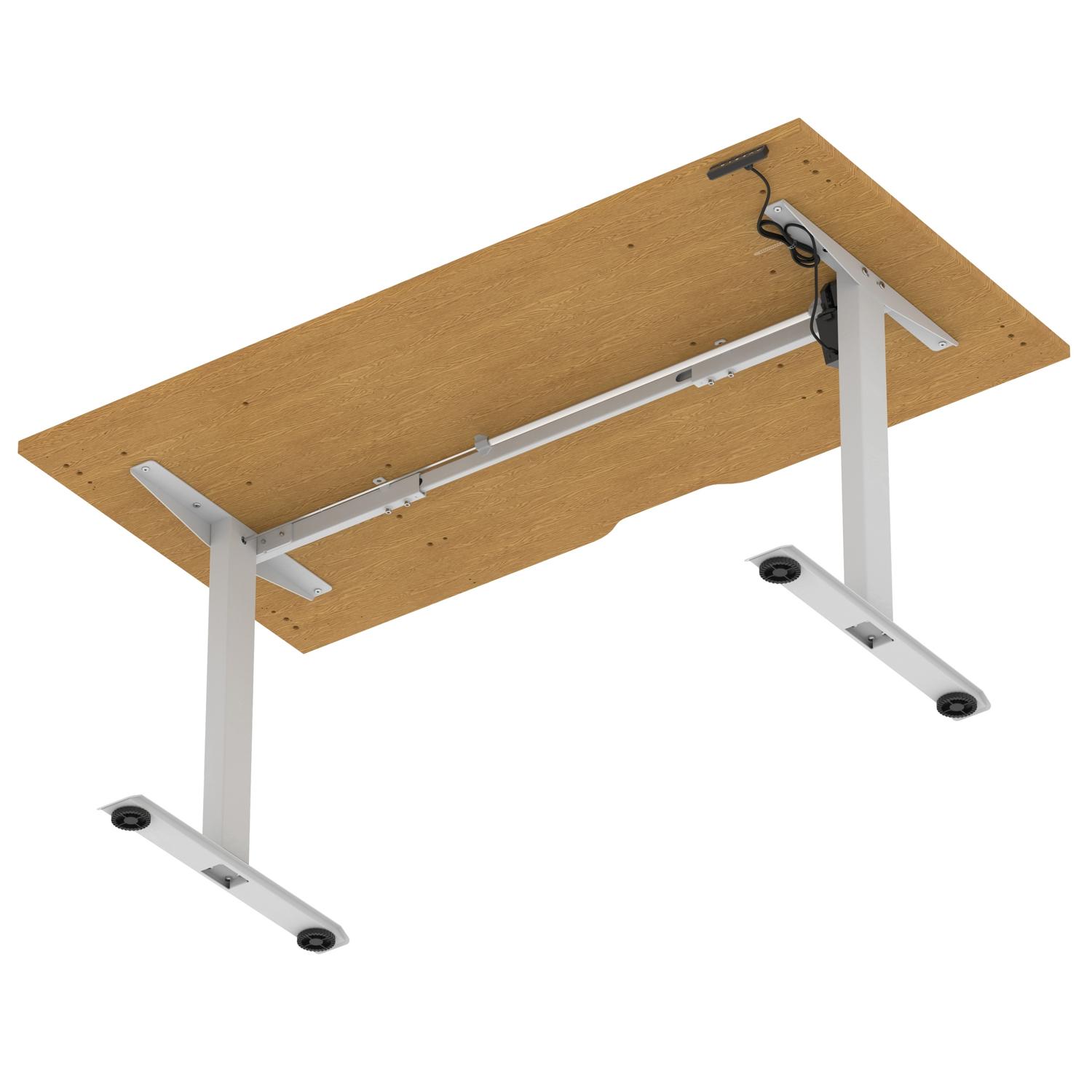 Air Lite 1600 x 800mm Scalloped Edge Height Adjustable Office Desk Oak Top Silver Leg