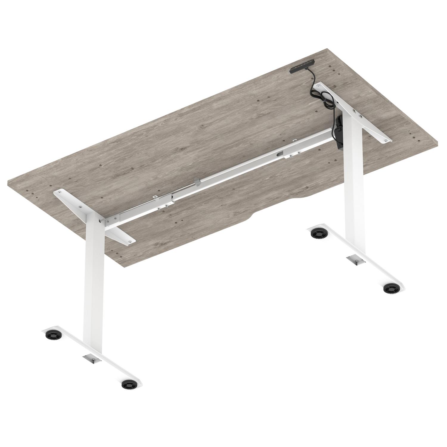Air Lite 1600 x 800mm Scalloped Edge Height Adjustable Office Desk Grey Oak Top White Leg
