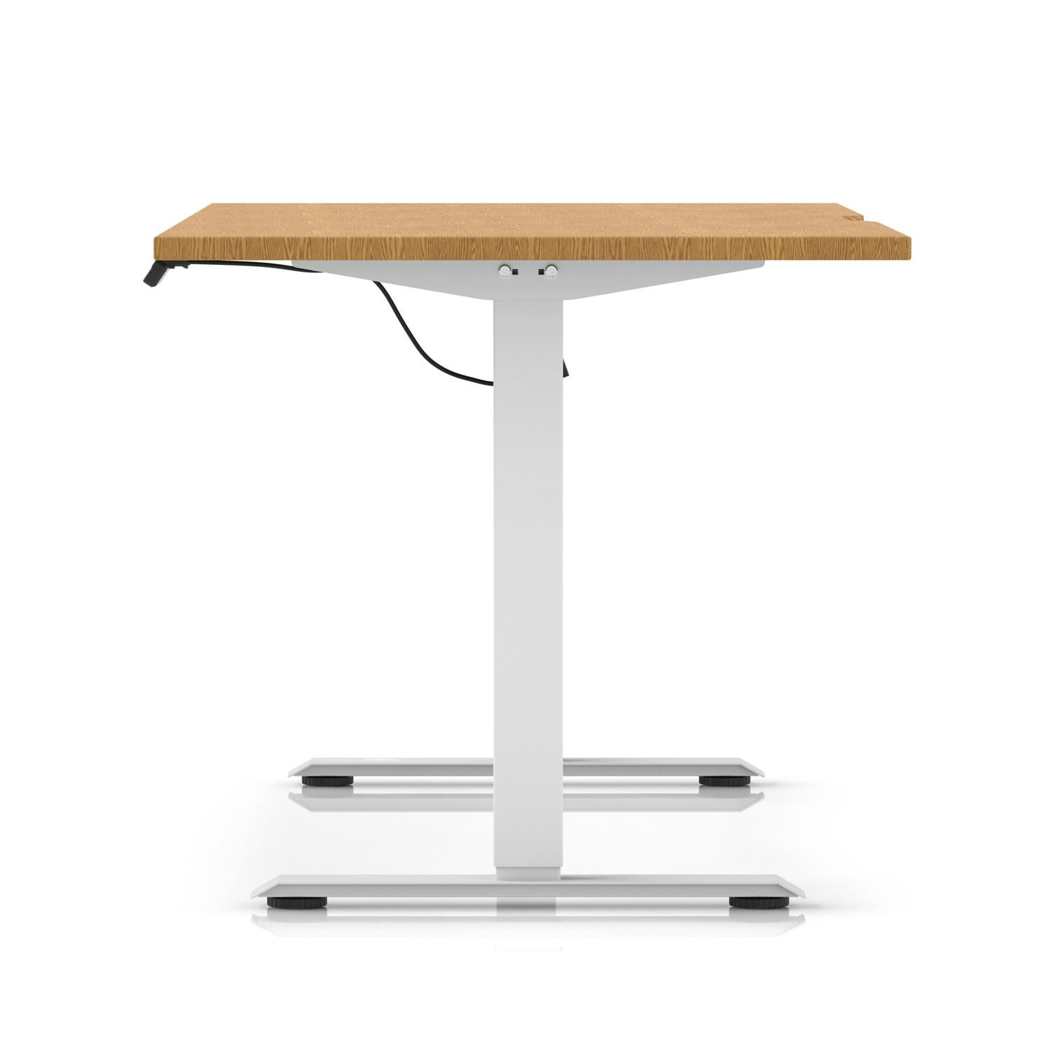 Air Lite 1600 x 800mm Scalloped Edge Height Adjustable Office Desk Oak Top White Leg