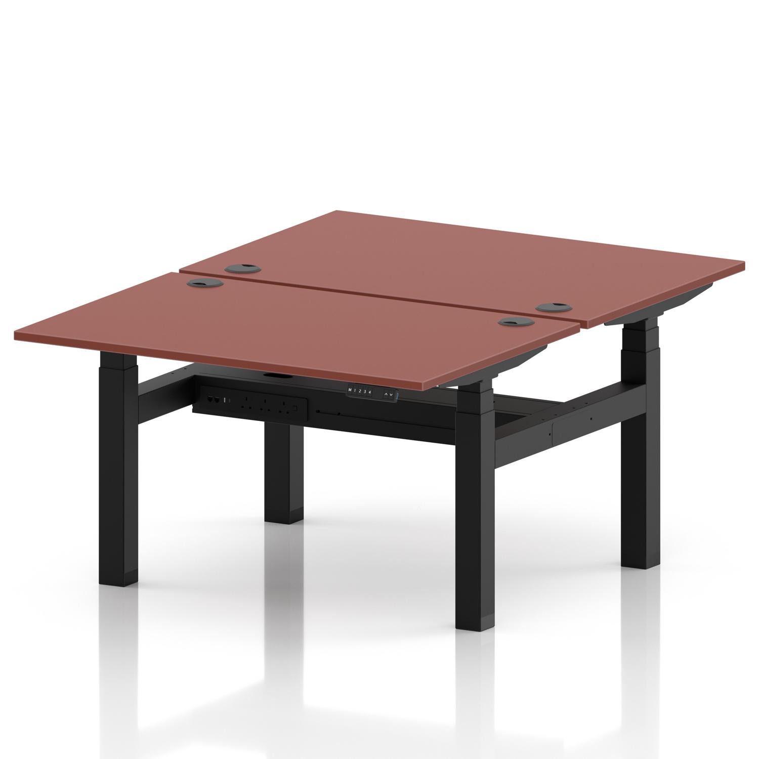 Air Back-to-Back 1200 x 800mm Height Adjustable 2 Person Office Bench Desk Brick Red Top with Cable Ports Black Frame Air Back-to-Back 1200 x 800mm Height Adjustable 2 Person Office Bench Desk Brick Red Top with Cable Ports Black Frame