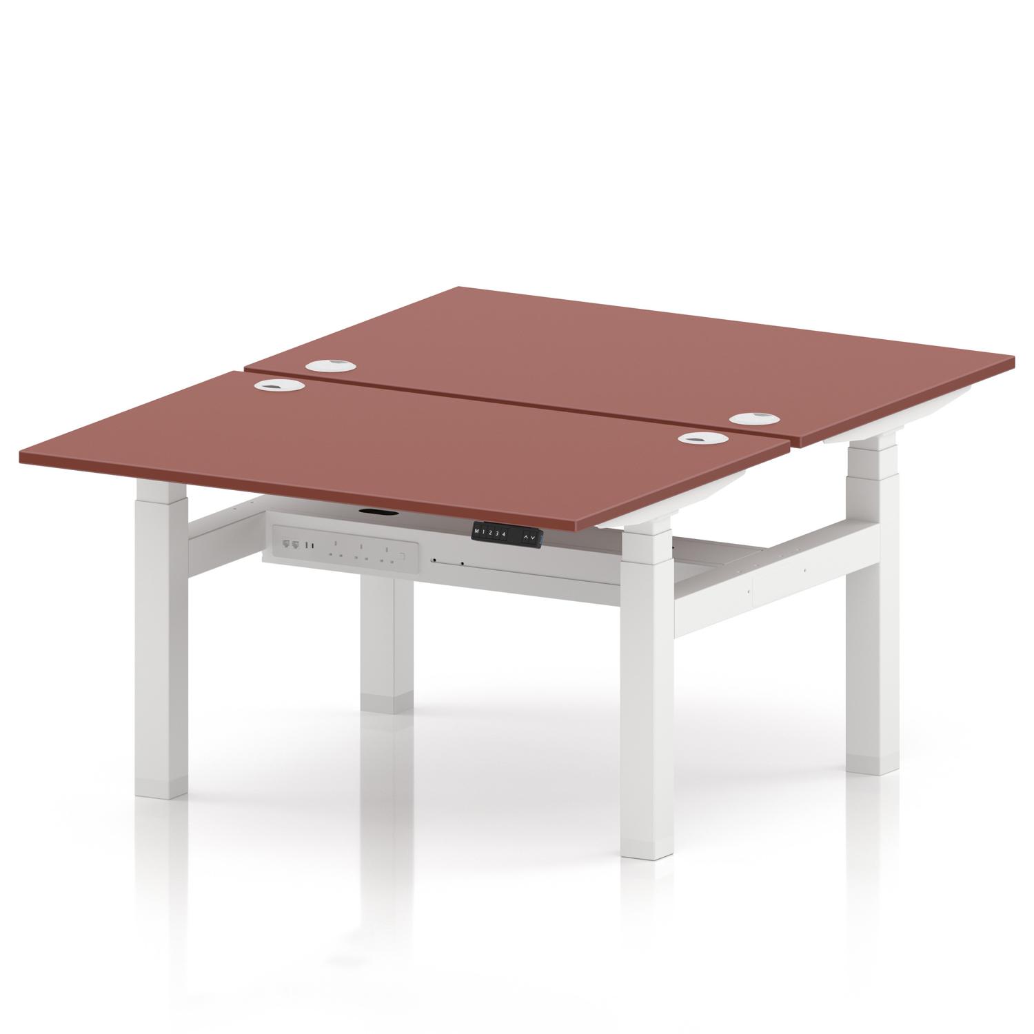 Air Back-to-Back 1200 x 800mm Height Adjustable 2 Person Office Bench Desk Brick Red Top with Cable Ports White Frame Air Back-to-Back 1200 x 800mm Height Adjustable 2 Person Office Bench Desk Brick Red Top with Cable Ports White Frame