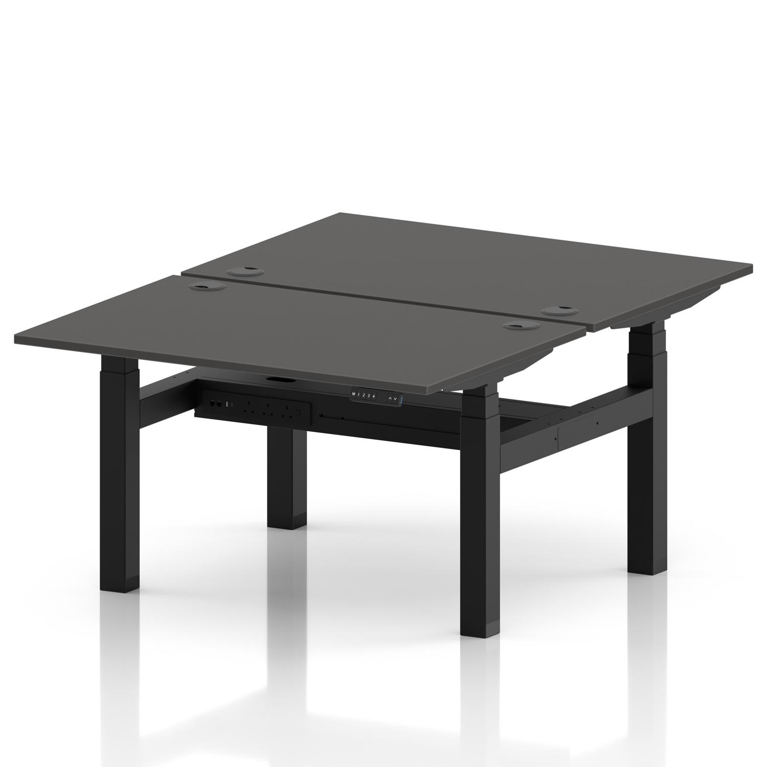 Air Back-to-Back 1200 x 800mm Height Adjustable 2 Person Office Bench Desk Carbon Grey Top with Cable Ports Black Frame Air Back-to-Back 1200 x 800mm Height Adjustable 2 Person Office Bench Desk Carbon Grey Top with Cable Ports Black Frame