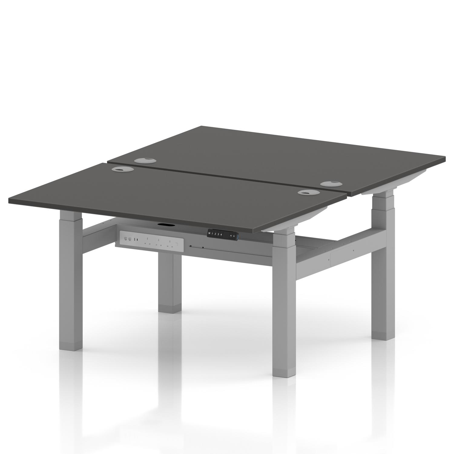 Air Back-to-Back 1200 x 800mm Height Adjustable 2 Person Office Bench Desk Carbon Grey Top with Cable Ports Silver Frame Air Back-to-Back 1200 x 800mm Height Adjustable 2 Person Office Bench Desk Carbon Grey Top with Cable Ports Silver Frame