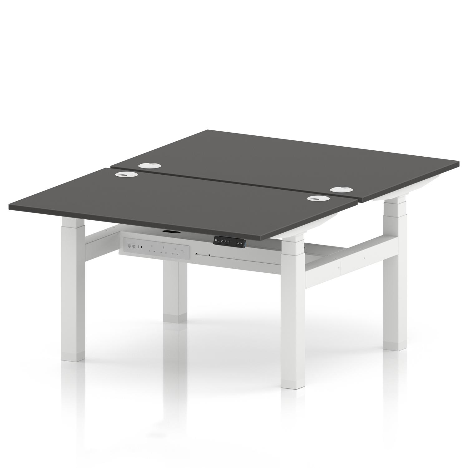 Air Back-to-Back 1200 x 800mm Height Adjustable 2 Person Office Bench Desk Carbon Grey Top with Cable Ports White Frame Air Back-to-Back 1200 x 800mm Height Adjustable 2 Person Office Bench Desk Carbon Grey Top with Cable Ports White Frame