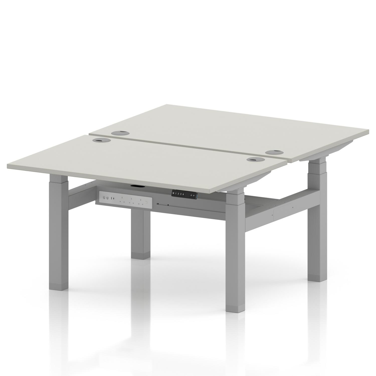 Air Back-to-Back 1200 x 800mm Height Adjustable 2 Person Office Bench Desk Dove Grey Top with Cable Ports Silver Frame Air Back-to-Back 1200 x 800mm Height Adjustable 2 Person Office Bench Desk Dove Grey Top with Cable Ports Silver Frame