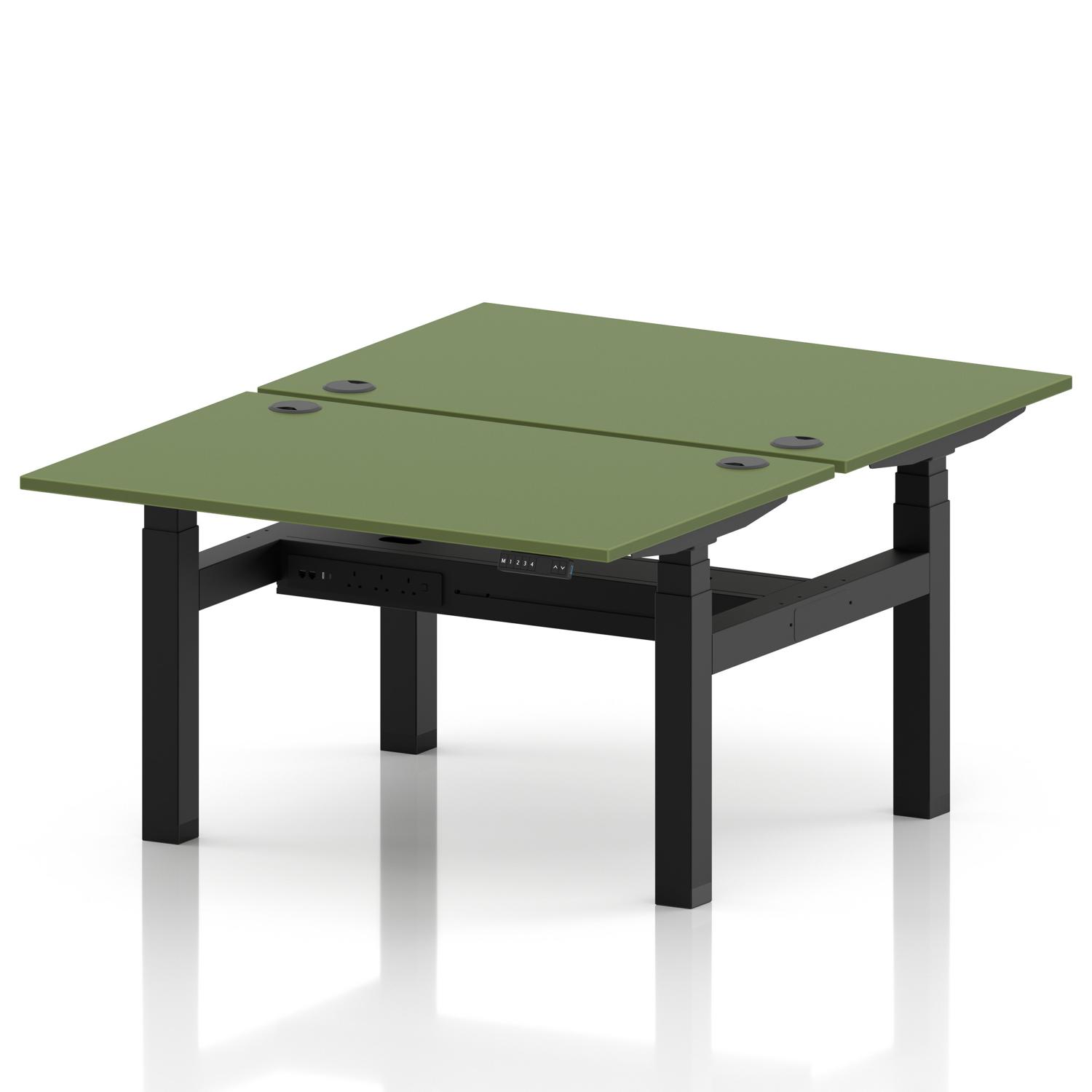 Air Back-to-Back 1200 x 800mm Height Adjustable 2 Person Office Bench Desk Moss Green Top with Cable Ports Black Frame Air Back-to-Back 1200 x 800mm Height Adjustable 2 Person Office Bench Desk Moss Green Top with Cable Ports Black Frame