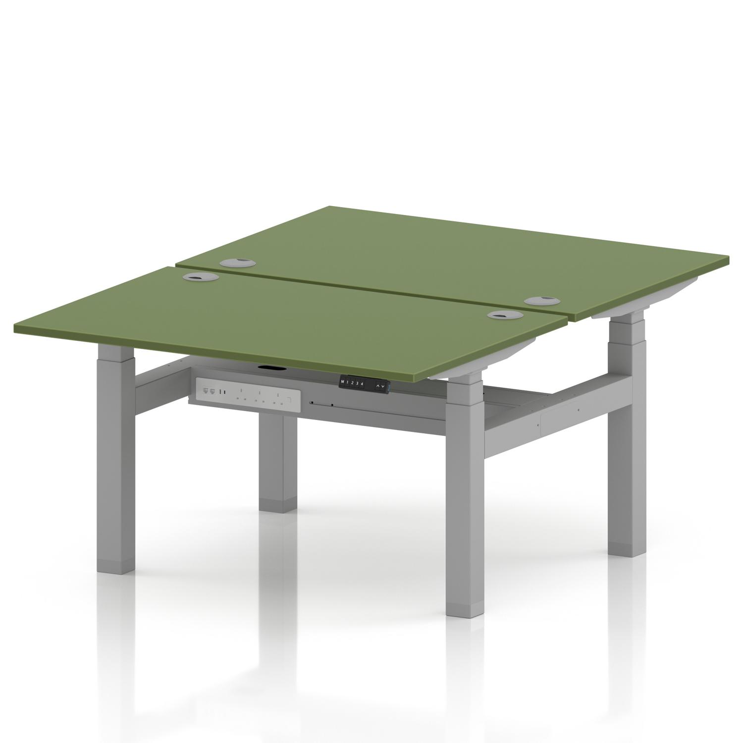 Air Back-to-Back 1200 x 800mm Height Adjustable 2 Person Office Bench Desk Moss Green Top with Cable Ports Silver Frame Air Back-to-Back 1200 x 800mm Height Adjustable 2 Person Office Bench Desk Moss Green Top with Cable Ports Silver Frame