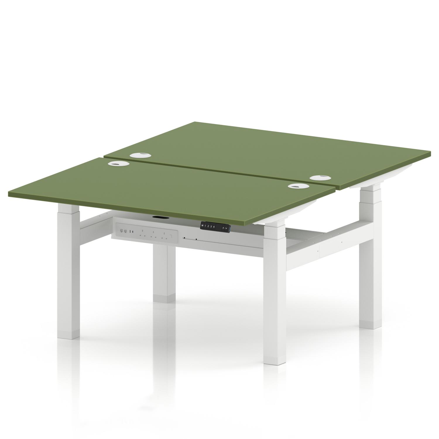 Air Back-to-Back 1200 x 800mm Height Adjustable 2 Person Office Bench Desk Moss Green Top with Cable Ports White Frame Air Back-to-Back 1200 x 800mm Height Adjustable 2 Person Office Bench Desk Moss Green Top with Cable Ports White Frame