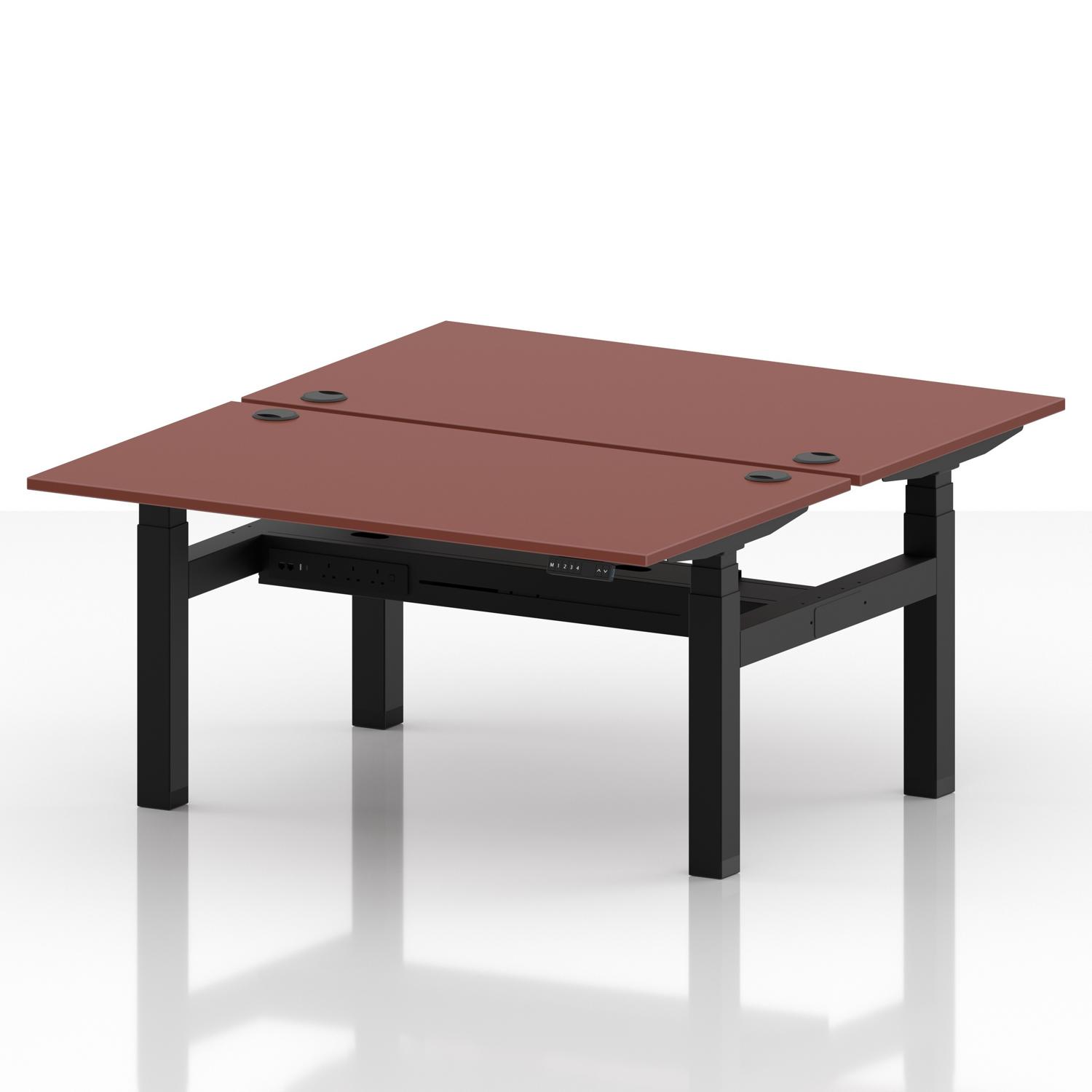Air Back-to-Back 1400 x 800mm Height Adjustable 2 Person Office Bench Desk Brick Red Top with Cable Ports Black Frame Air Back-to-Back 1400 x 800mm Height Adjustable 2 Person Office Bench Desk Brick Red Top with Cable Ports Black Frame