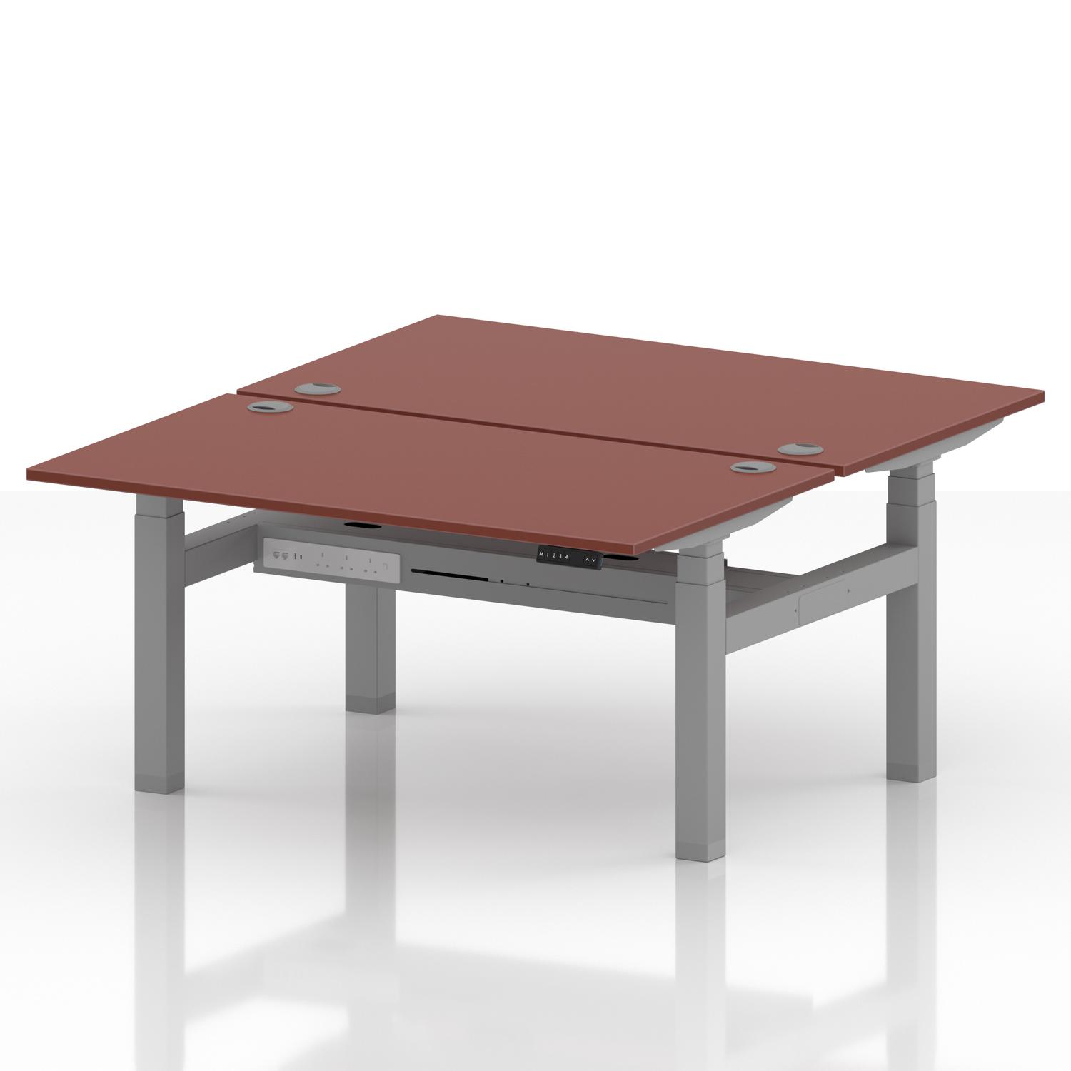 Air Back-to-Back 1400 x 800mm Height Adjustable 2 Person Office Bench Desk Brick Red Top with Cable Ports Silver Frame Air Back-to-Back 1400 x 800mm Height Adjustable 2 Person Office Bench Desk Brick Red Top with Cable Ports Silver Frame