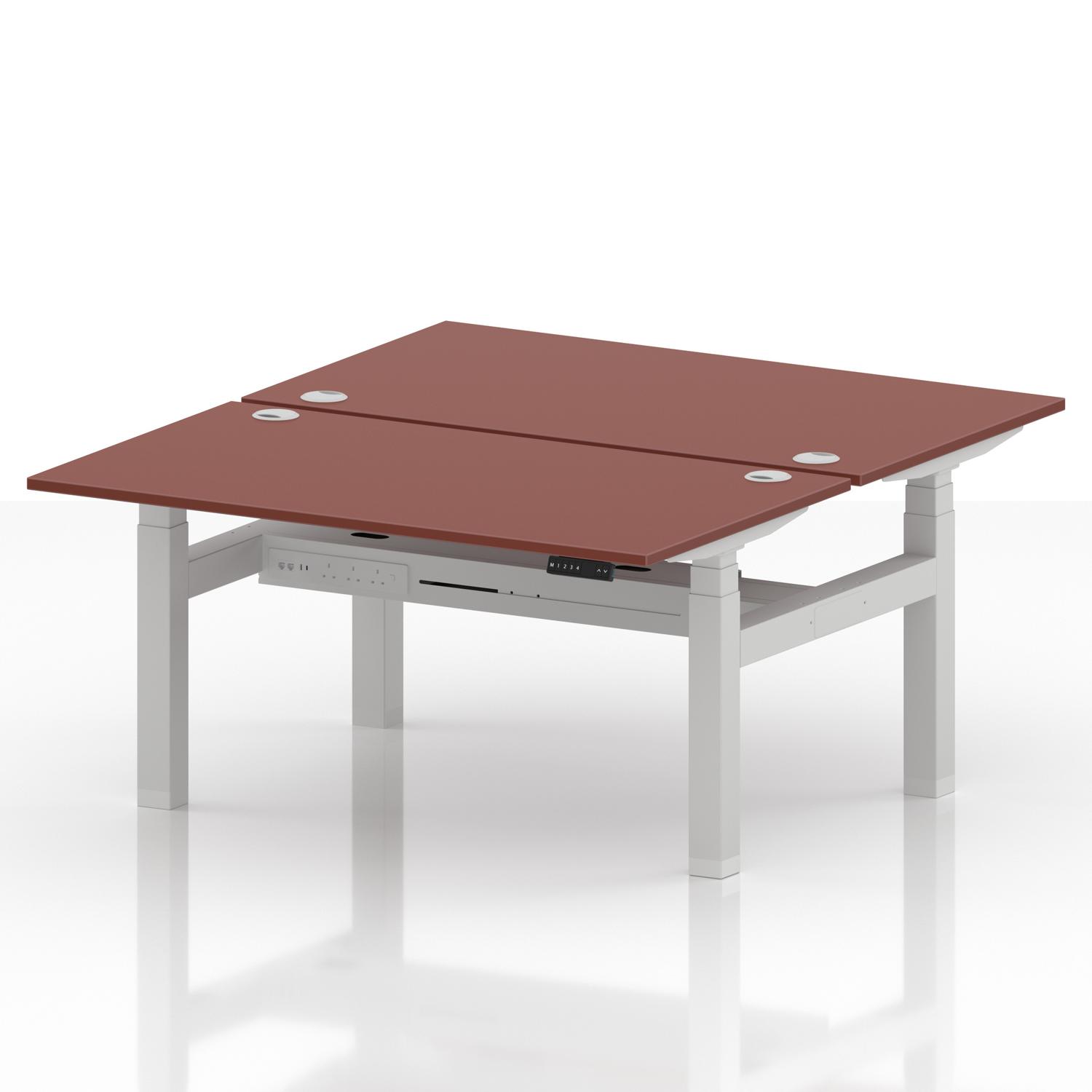 Air Back-to-Back 1400 x 800mm Height Adjustable 2 Person Office Bench Desk Brick Red Top with Cable Ports White Frame