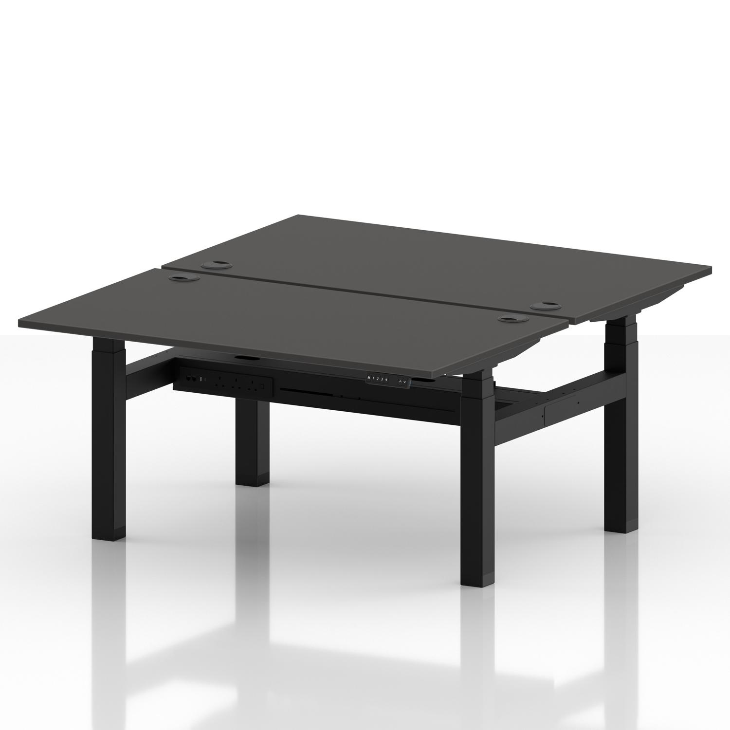 Air Back-to-Back 1400 x 800mm Height Adjustable 2 Person Office Bench Desk Carbon Grey Top with Cable Ports Black Frame Air Back-to-Back 1400 x 800mm Height Adjustable 2 Person Office Bench Desk Carbon Grey Top with Cable Ports Black Frame