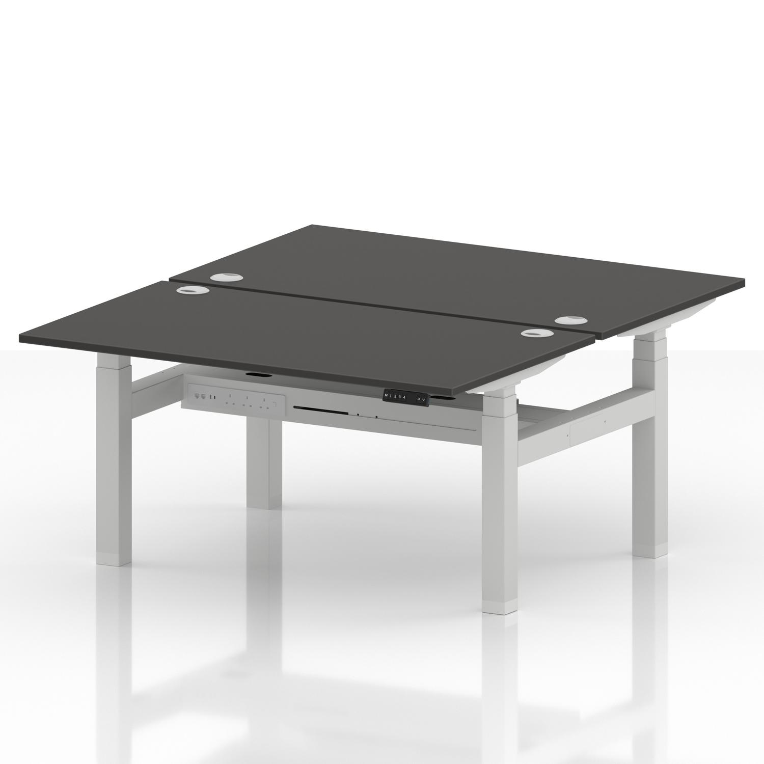 Air Back-to-Back 1400 x 800mm Height Adjustable 2 Person Office Bench Desk Carbon Grey Top with Cable Ports White Frame Air Back-to-Back 1400 x 800mm Height Adjustable 2 Person Office Bench Desk Carbon Grey Top with Cable Ports White Frame