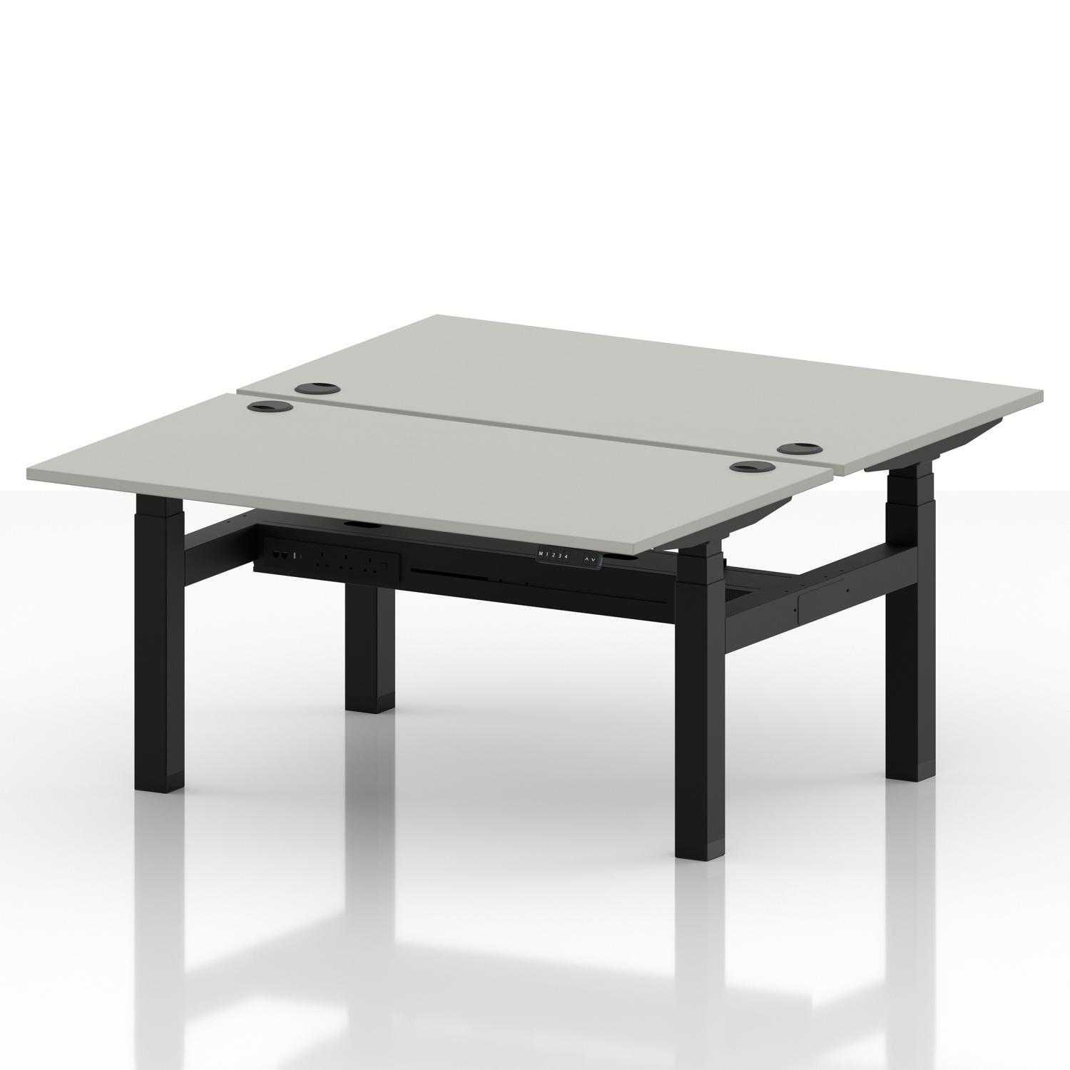 Air Back-to-Back 1400 x 800mm Height Adjustable 2 Person Office Bench Desk Dove Grey Top with Cable Ports Black Frame Air Back-to-Back 1400 x 800mm Height Adjustable 2 Person Office Bench Desk Dove Grey Top with Cable Ports Black Frame