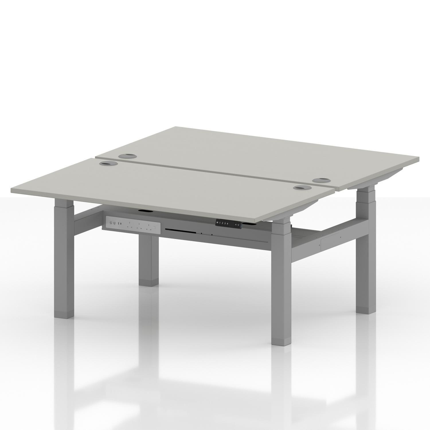 Air Back-to-Back 1400 x 800mm Height Adjustable 2 Person Office Bench Desk Dove Grey Top with Cable Ports Silver Frame Air Back-to-Back 1400 x 800mm Height Adjustable 2 Person Office Bench Desk Dove Grey Top with Cable Ports Silver Frame