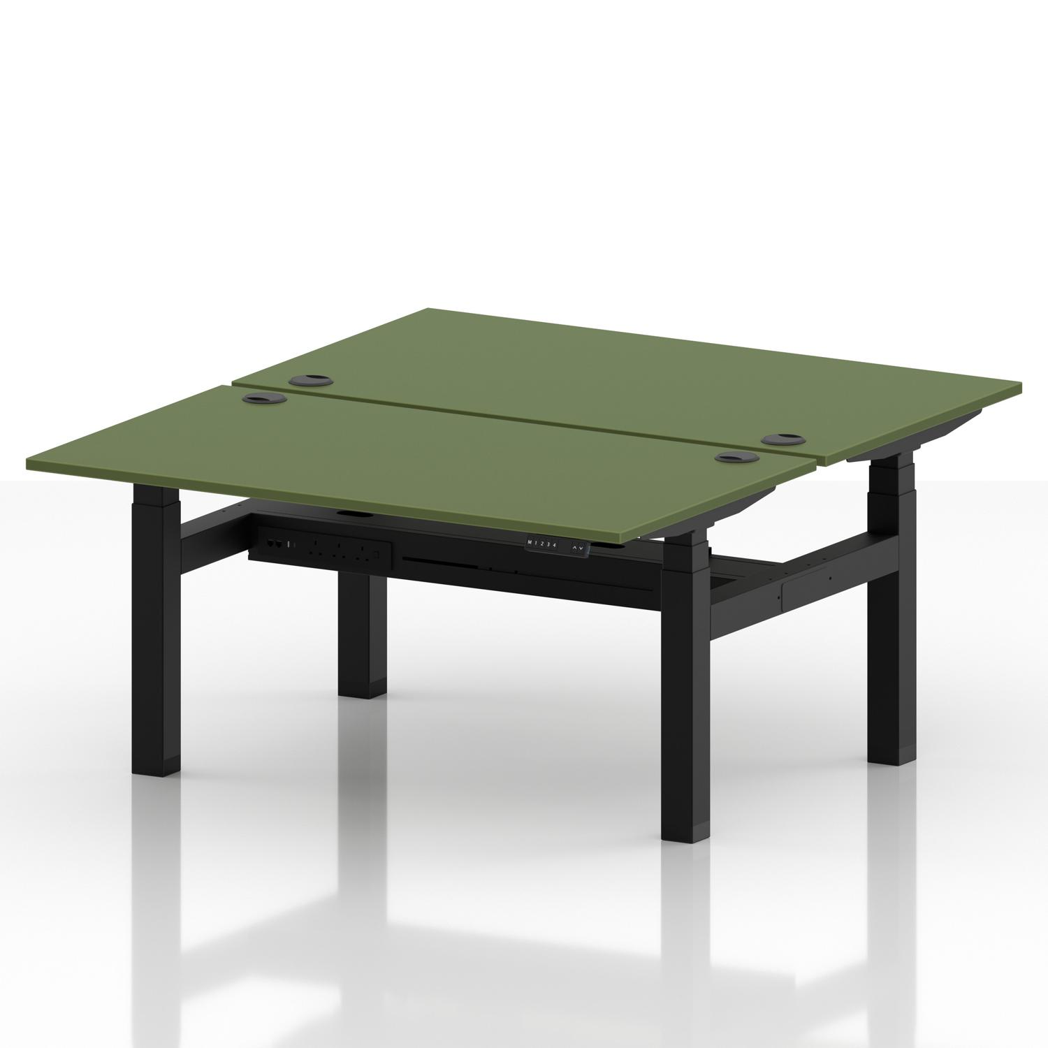 Air Back-to-Back 1400 x 800mm Height Adjustable 2 Person Office Bench Desk Moss Green Top with Cable Ports Black Frame Air Back-to-Back 1400 x 800mm Height Adjustable 2 Person Office Bench Desk Moss Green Top with Cable Ports Black Frame