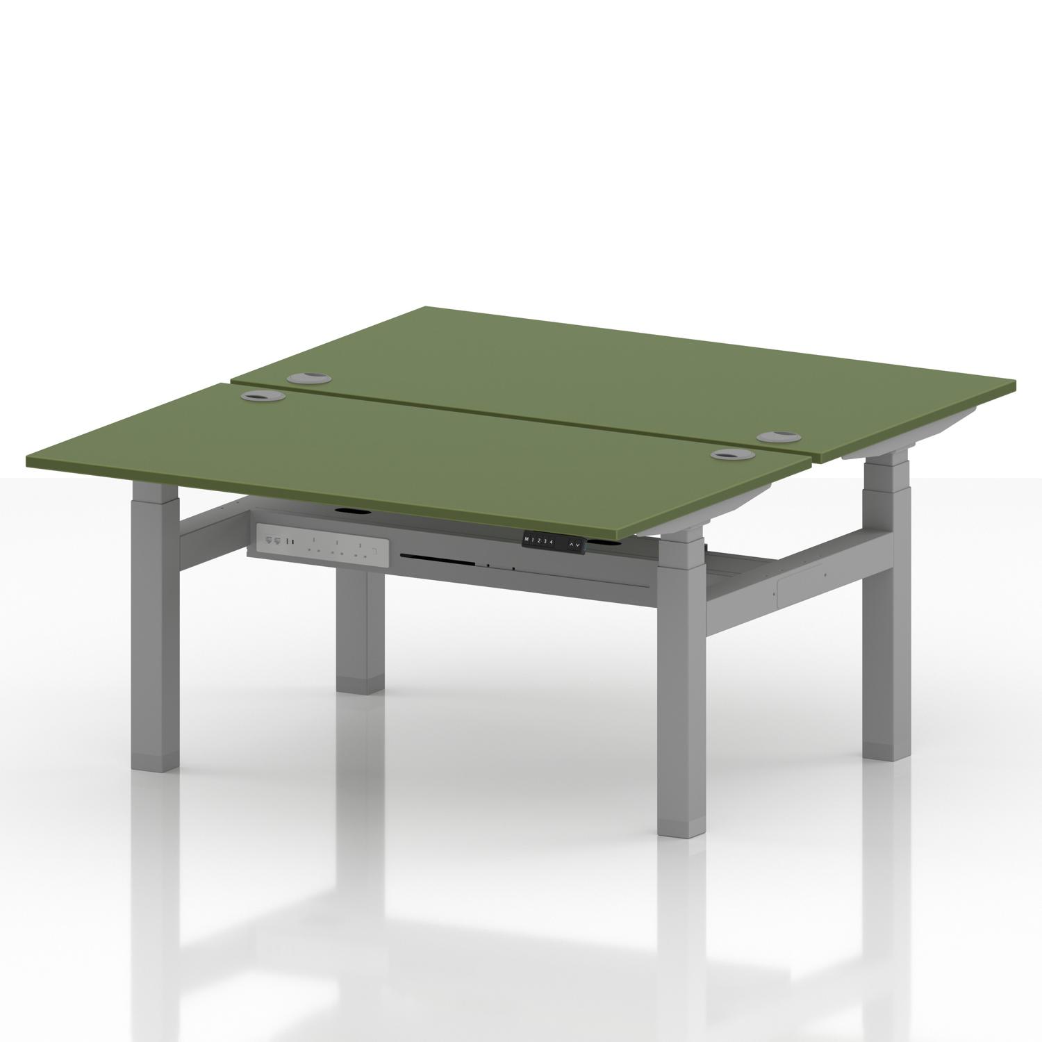 Air Back-to-Back 1400 x 800mm Height Adjustable 2 Person Office Bench Desk Moss Green Top with Cable Ports Silver Frame Air Back-to-Back 1400 x 800mm Height Adjustable 2 Person Office Bench Desk Moss Green Top with Cable Ports Silver Frame