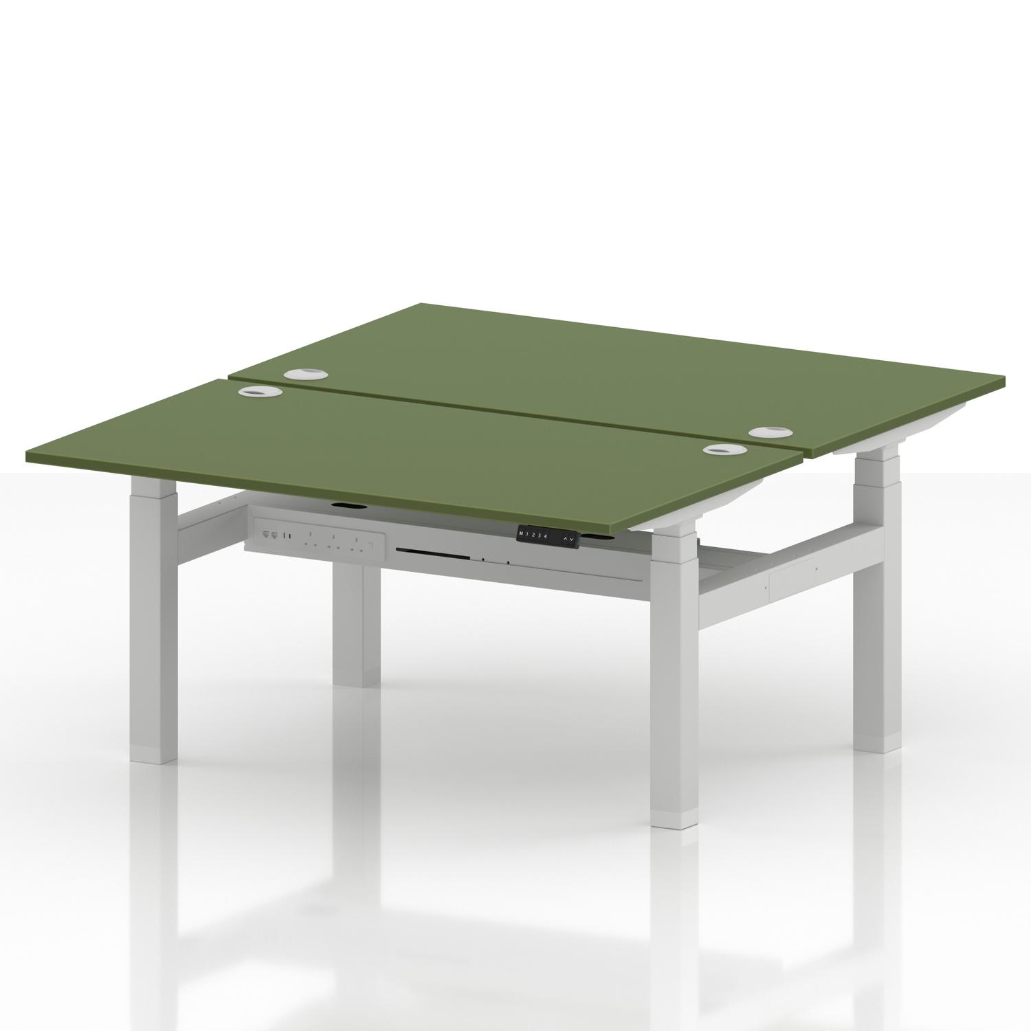 Air Back-to-Back 1400 x 800mm Height Adjustable 2 Person Office Bench Desk Moss Green Top with Cable Ports White Frame Air Back-to-Back 1400 x 800mm Height Adjustable 2 Person Office Bench Desk Moss Green Top with Cable Ports White Frame