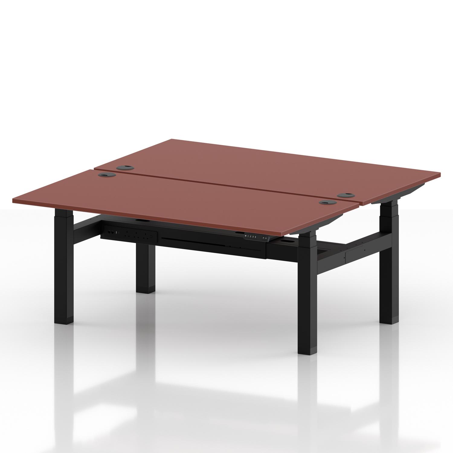 Air Back-to-Back 1600 x 800mm Height Adjustable 2 Person Office Bench Desk Brick Red Top with Cable Ports Black Frame Air Back-to-Back 1600 x 800mm Height Adjustable 2 Person Office Bench Desk Brick Red Top with Cable Ports Black Frame