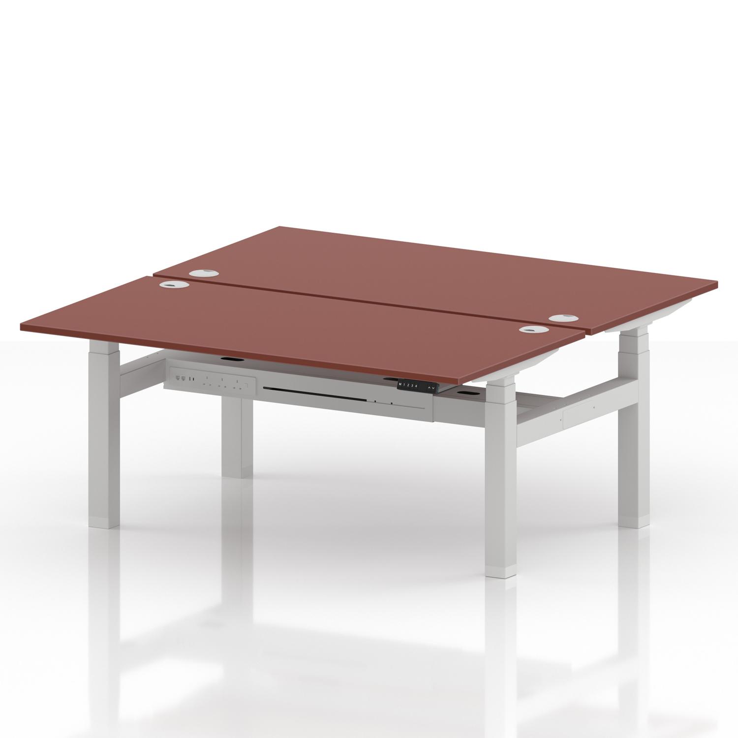 Air Back-to-Back 1600 x 800mm Height Adjustable 2 Person Office Bench Desk Brick Red Top with Cable Ports White Frame Air Back-to-Back 1600 x 800mm Height Adjustable 2 Person Office Bench Desk Brick Red Top with Cable Ports White Frame