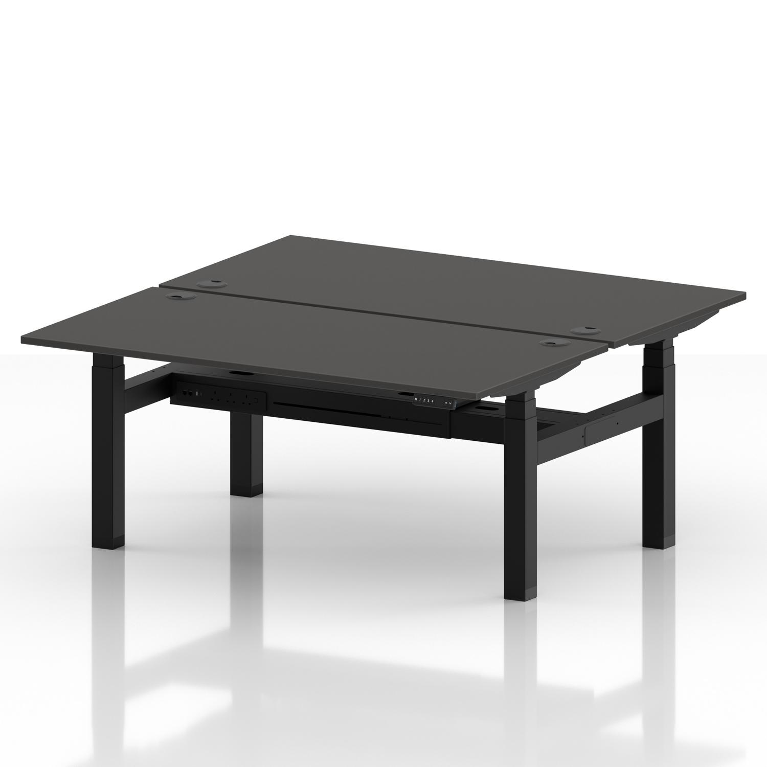 Air Back-to-Back 1600 x 800mm Height Adjustable 2 Person Office Bench Desk Carbon Grey Top with Cable Ports Black Frame Air Back-to-Back 1600 x 800mm Height Adjustable 2 Person Office Bench Desk Carbon Grey Top with Cable Ports Black Frame