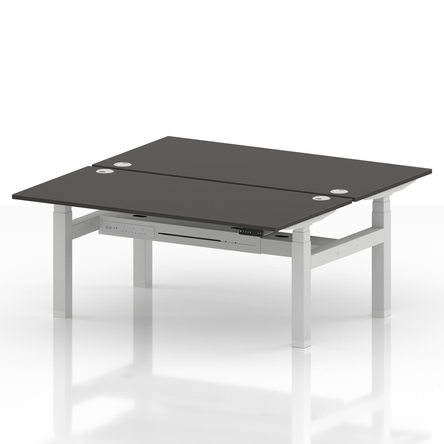 Air Back-to-Back 1600 x 800mm Height Adjustable 2 Person Office Bench Desk Carbon Grey Top with Cable Ports White Frame Air Back-to-Back 1600 x 800mm Height Adjustable 2 Person Office Bench Desk Carbon Grey Top with Cable Ports White Frame