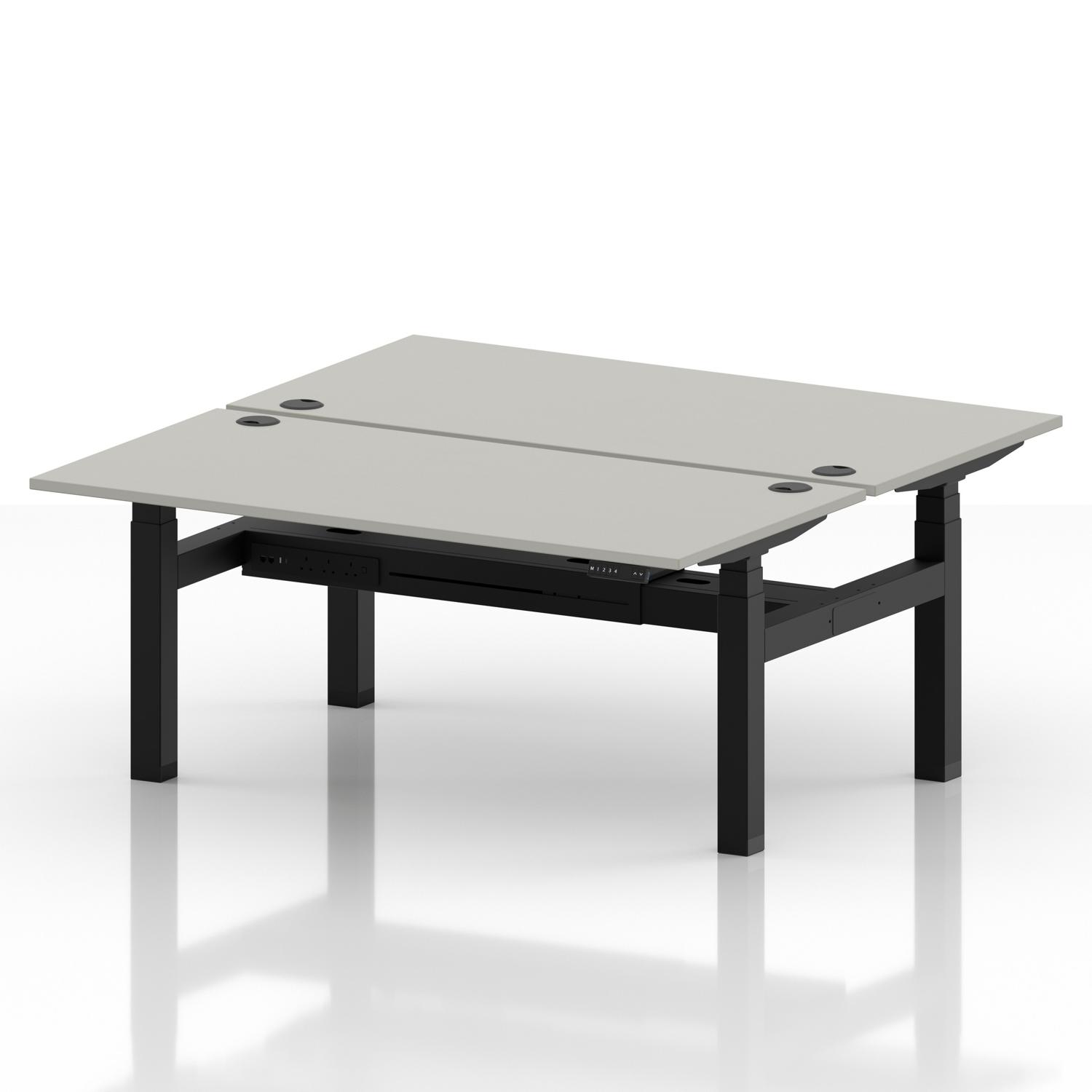Air Back-to-Back 1600 x 800mm Height Adjustable 2 Person Office Bench Desk Dove Grey Top with Cable Ports Black Frame Air Back-to-Back 1600 x 800mm Height Adjustable 2 Person Office Bench Desk Dove Grey Top with Cable Ports Black Frame