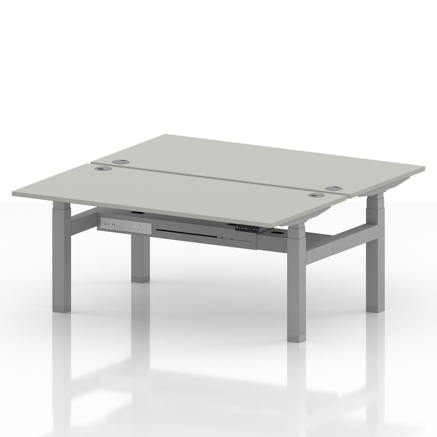 Air Back-to-Back 1600 x 800mm Height Adjustable 2 Person Office Bench Desk Dove Grey Top with Cable Ports Silver Frame
