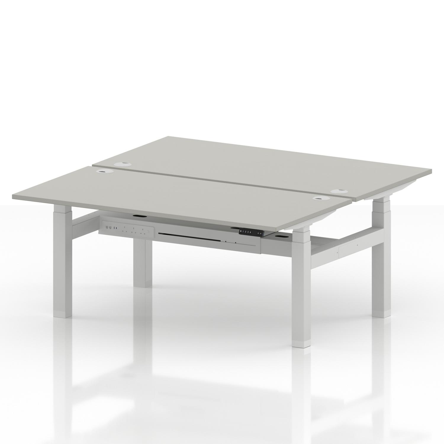 Air Back-to-Back 1600 x 800mm Height Adjustable 2 Person Office Bench Desk Dove Grey Top with Cable Ports White Frame