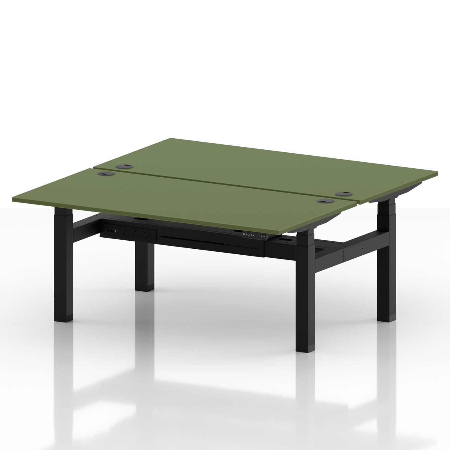 Air Back-to-Back 1600 x 800mm Height Adjustable 2 Person Office Bench Desk Moss Green Top with Cable Ports Black Frame Air Back-to-Back 1600 x 800mm Height Adjustable 2 Person Office Bench Desk Moss Green Top with Cable Ports Black Frame