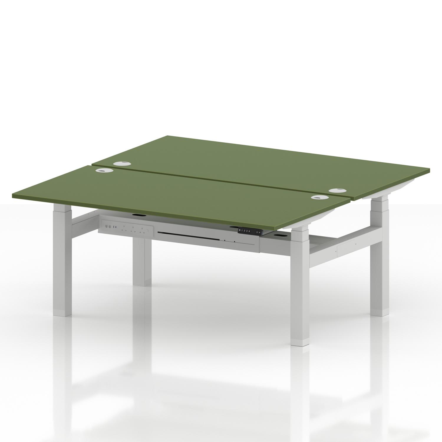 Air Back-to-Back 1600 x 800mm Height Adjustable 2 Person Office Bench Desk Moss Green Top with Cable Ports White Frame Air Back-to-Back 1600 x 800mm Height Adjustable 2 Person Office Bench Desk Moss Green Top with Cable Ports White Frame
