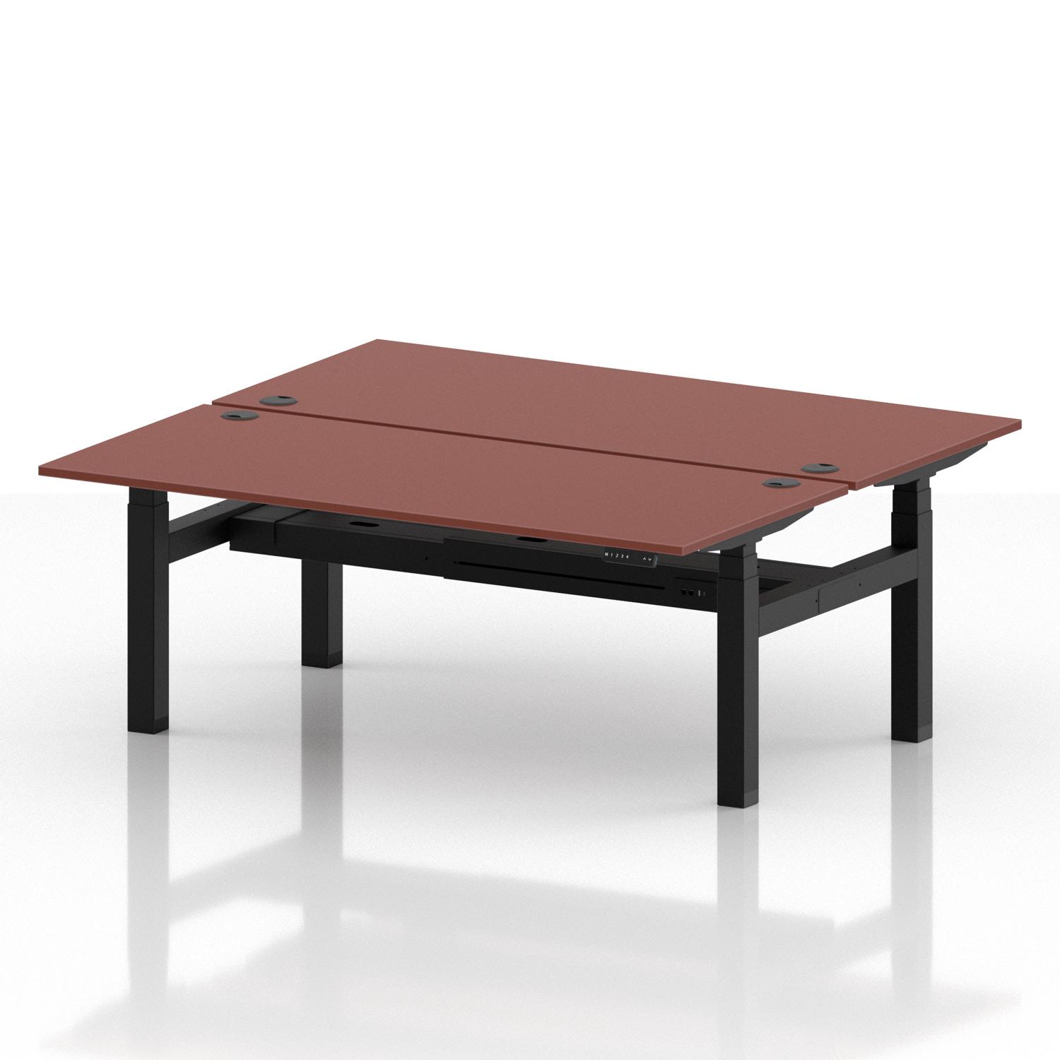 Air Back-to-Back 1800 x 800mm Height Adjustable 2 Person Office Bench Desk Brick Red Top with Cable Ports Black Frame Air Back-to-Back 1800 x 800mm Height Adjustable 2 Person Office Bench Desk Brick Red Top with Cable Ports Black Frame