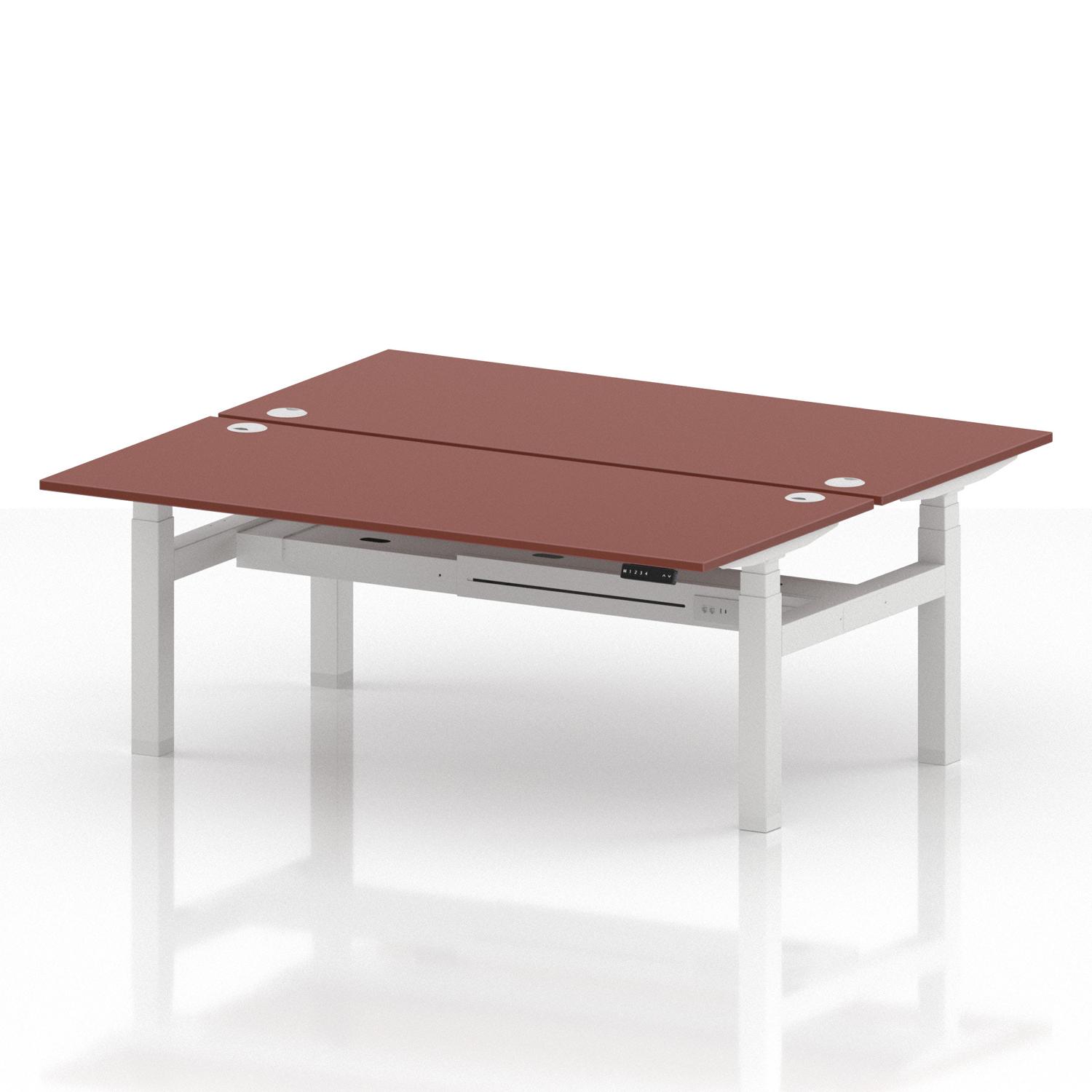 Air Back-to-Back 1800 x 800mm Height Adjustable 2 Person Office Bench Desk Brick Red Top with Cable Ports White Frame Air Back-to-Back 1800 x 800mm Height Adjustable 2 Person Office Bench Desk Brick Red Top with Cable Ports White Frame