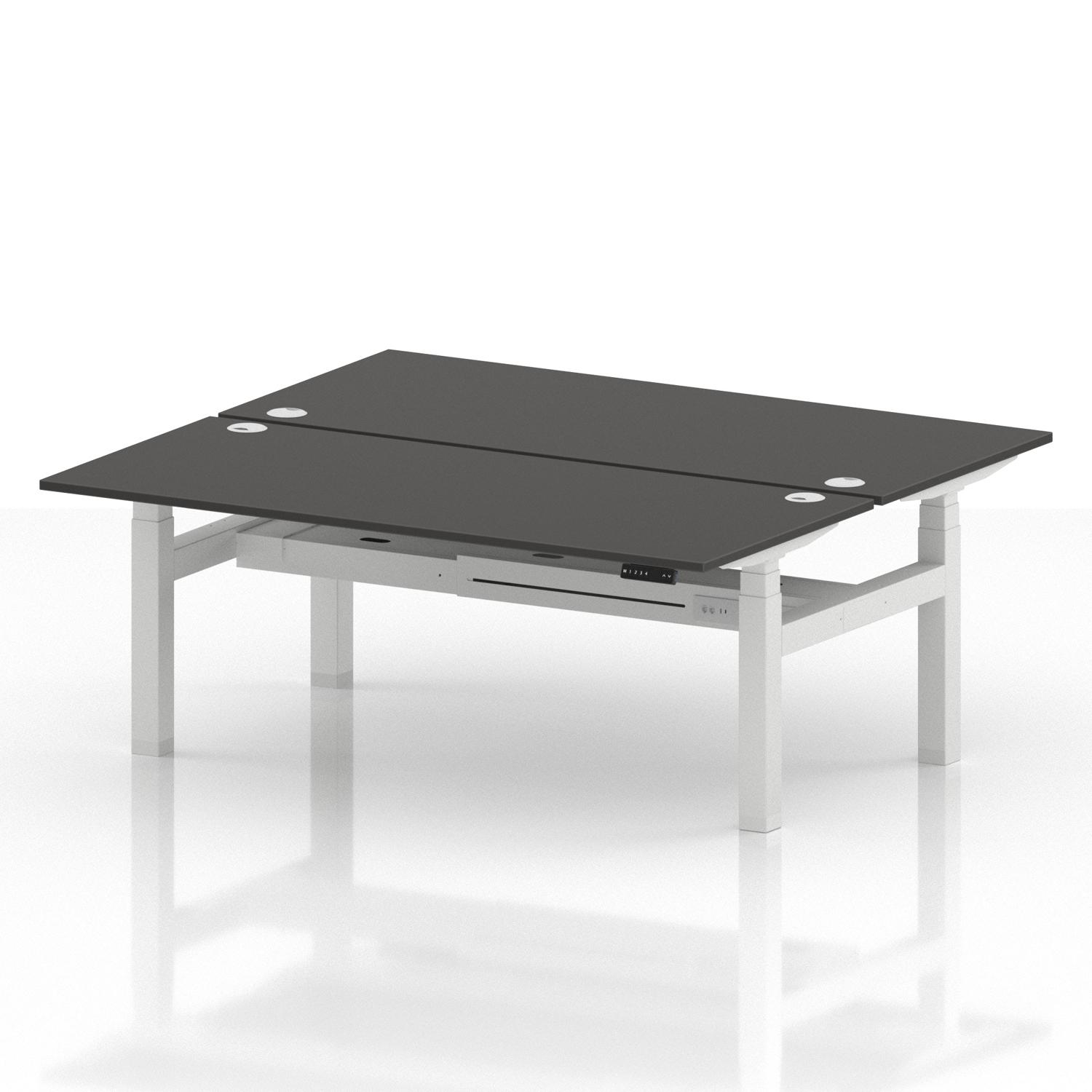 Air Back-to-Back 1800 x 800mm Height Adjustable 2 Person Office Bench Desk Carbon Grey Top with Cable Ports White Frame Air Back-to-Back 1800 x 800mm Height Adjustable 2 Person Office Bench Desk Carbon Grey Top with Cable Ports White Frame
