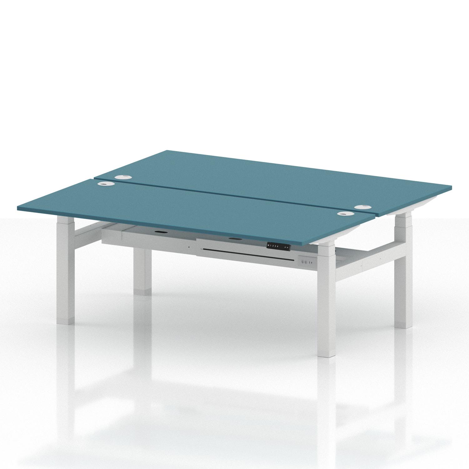 Air Back-to-Back 1800 x 800mm Height Adjustable 2 Person Office Bench Desk Dark Teal Top with Cable Ports White Frame Air Back-to-Back 1800 x 800mm Height Adjustable 2 Person Office Bench Desk Dark Teal Top with Cable Ports White Frame