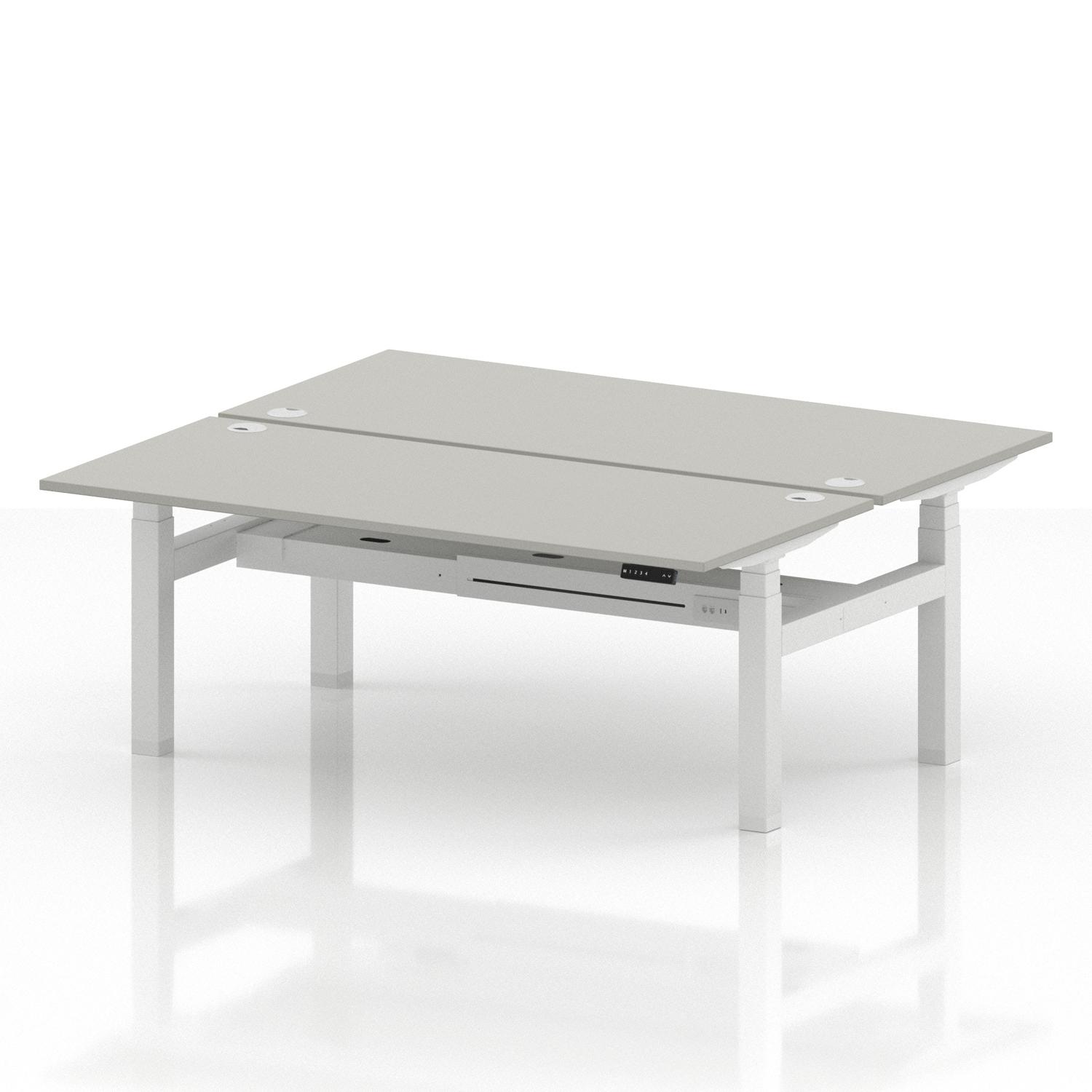 Air Back-to-Back 1800 x 800mm Height Adjustable 2 Person Office Bench Desk Dove Grey Top with Cable Ports White Frame Air Back-to-Back 1800 x 800mm Height Adjustable 2 Person Office Bench Desk Dove Grey Top with Cable Ports White Frame