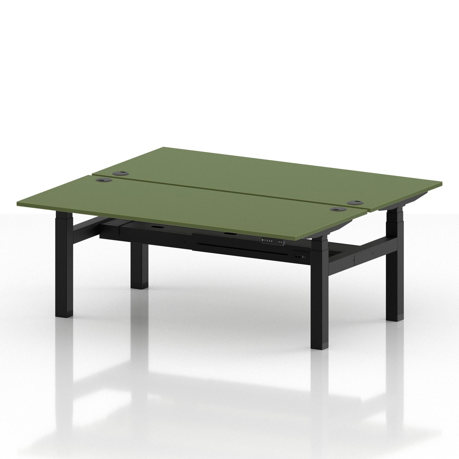 Air Back-to-Back 1800 x 800mm Height Adjustable 2 Person Office Bench Desk Moss Green Top with Cable Ports Black Frame Air Back-to-Back 1800 x 800mm Height Adjustable 2 Person Office Bench Desk Moss Green Top with Cable Ports Black Frame