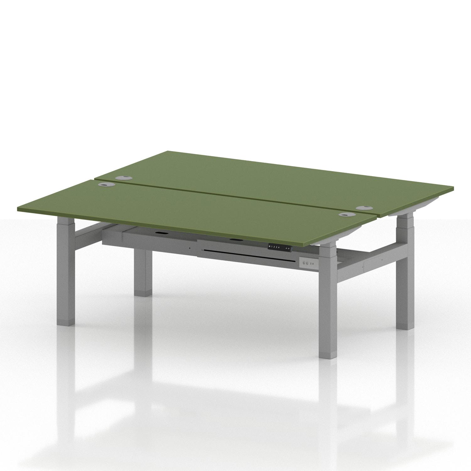 Air Back-to-Back 1800 x 800mm Height Adjustable 2 Person Office Bench Desk Moss Green Top with Cable Ports Silver Frame Air Back-to-Back 1800 x 800mm Height Adjustable 2 Person Office Bench Desk Moss Green Top with Cable Ports Silver Frame