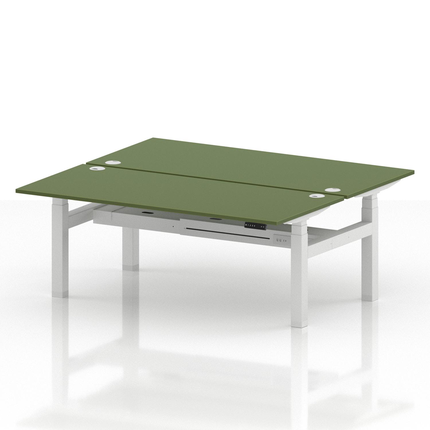Air Back-to-Back 1800 x 800mm Height Adjustable 2 Person Office Bench Desk Moss Green Top with Cable Ports White Frame Air Back-to-Back 1800 x 800mm Height Adjustable 2 Person Office Bench Desk Moss Green Top with Cable Ports White Frame